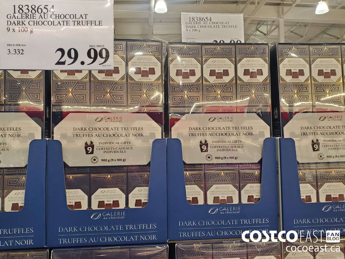 1838654 GALARIE AU CHOCOLAT DARK CHOCOLATE TRUFFLE 9 X 100 G $29.99