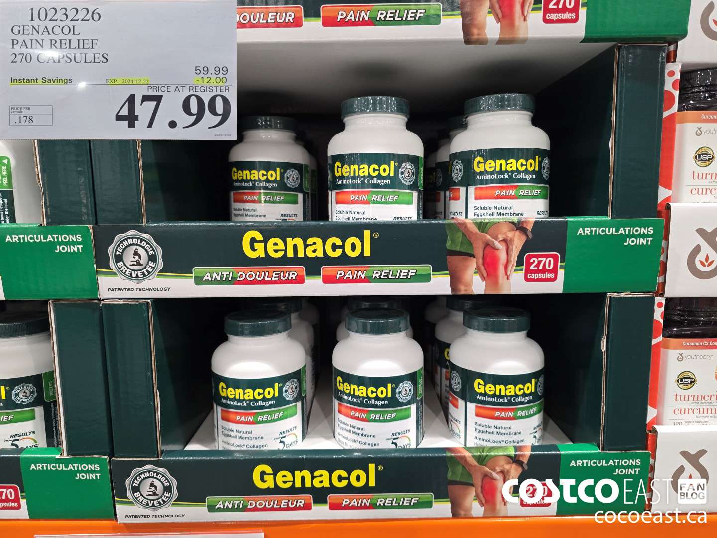 1023226 GENACOL PAIN RELIEF 270 CAPSULES ($12.00 INSTANT SAVINGS EXPIRES ON 2024-12-22) $47.99