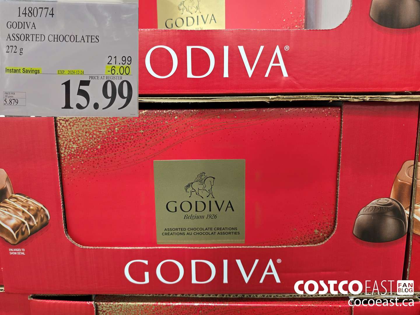 1480774 GODIVA ASSORTED CHOCOLATES 272 G ($6.00 INSTANT SAVINGS EXPIRES ON 2024-12-24) $15.99