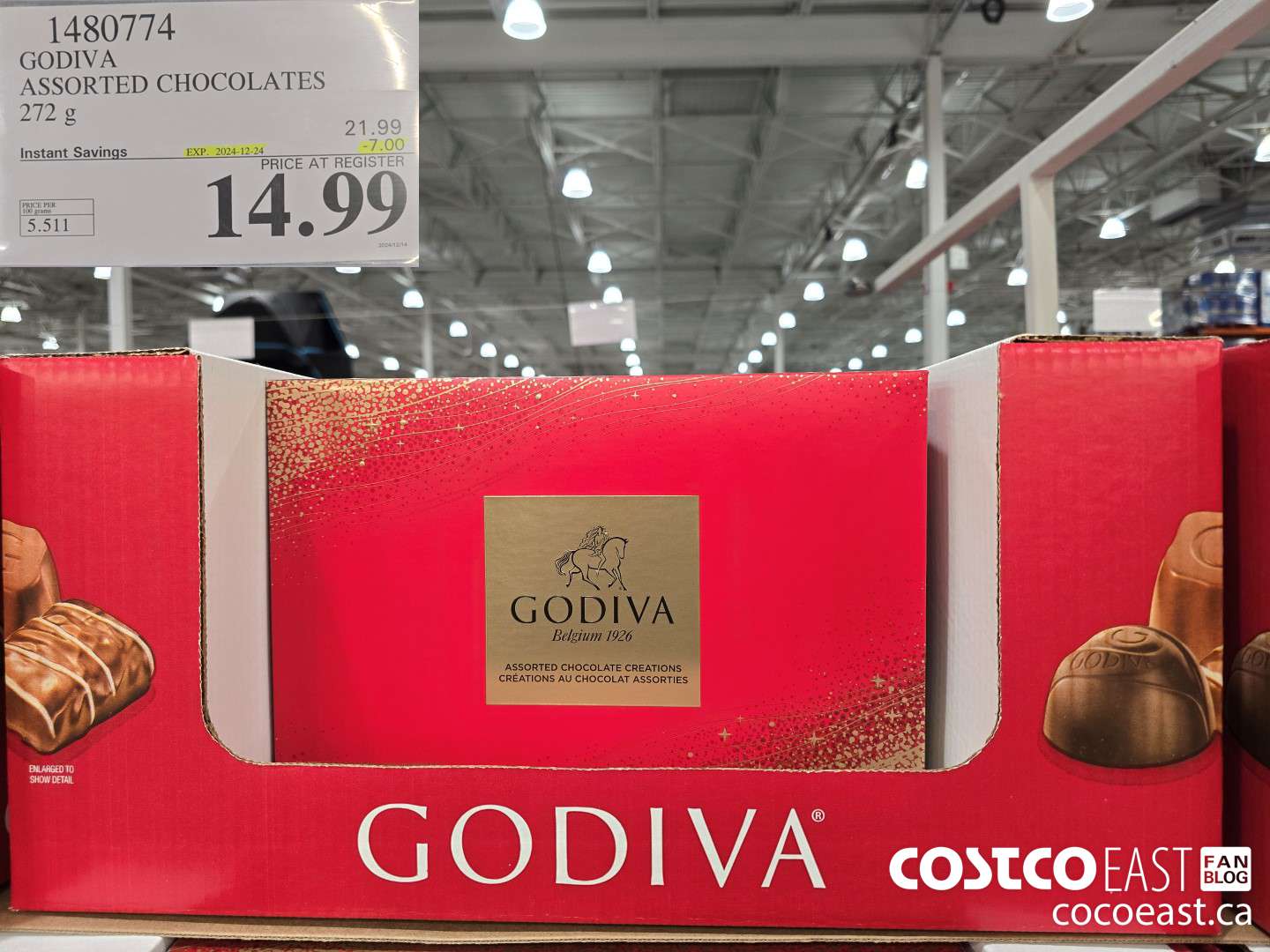 1480774 GODIVA ASSORTED CHOCOLATES 272 G ($6.00 INSTANT SAVINGS EXPIRES ON 2024-12-24) $15.99