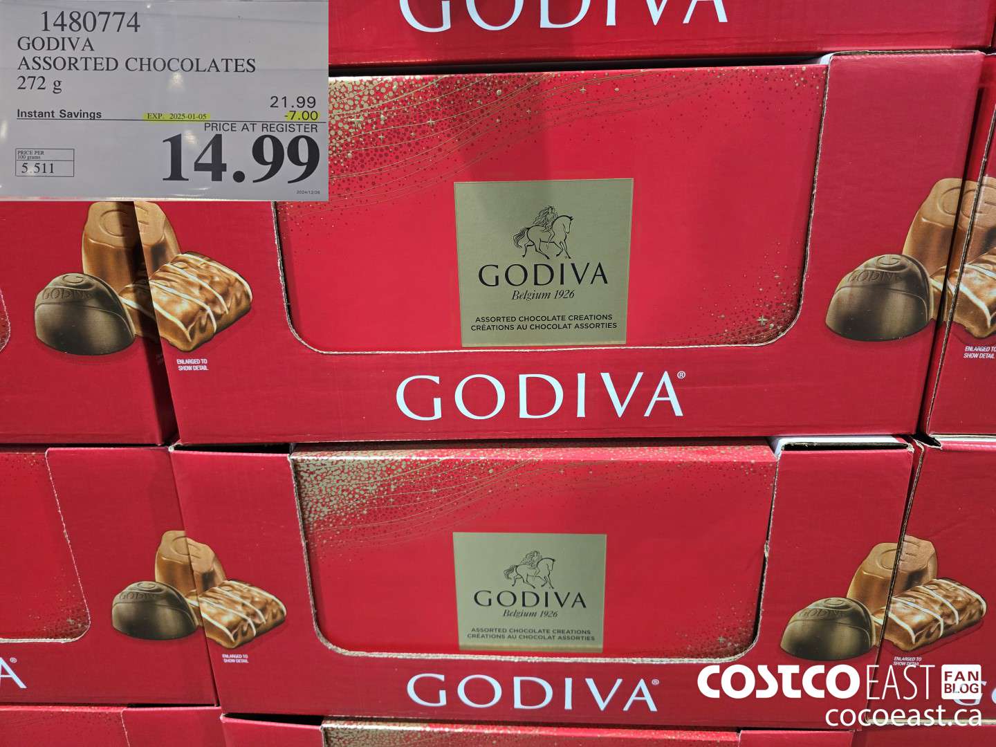 1480774 GODIVA ASSORTED CHOCOLATES 272 G ($7.00 INSTANT SAVINGS EXPIRES ON 2025-01-05) $14.99