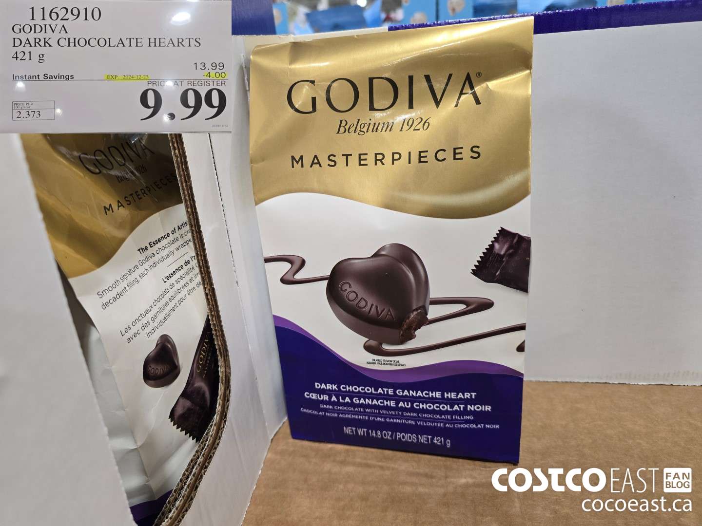 1162910 GODIVA DARK CHOCOLATE HEARTS 421 G ($4.00 INSTANT SAVINGS EXPIRES ON 2024-12-23) $9.99