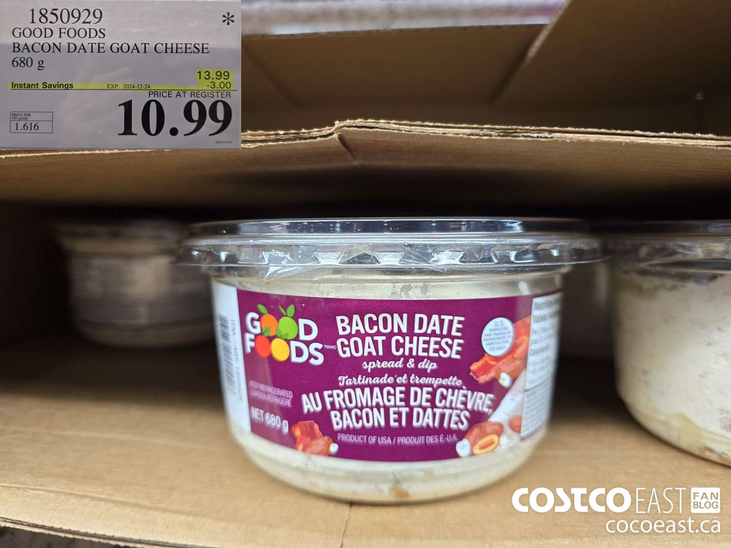 1850929 GOOD FOODS BACON DATE GOAT CHEESE 680 g ($3.00 INSTANT SAVINGS EXPIRES ON 2024-12-24) $10.99