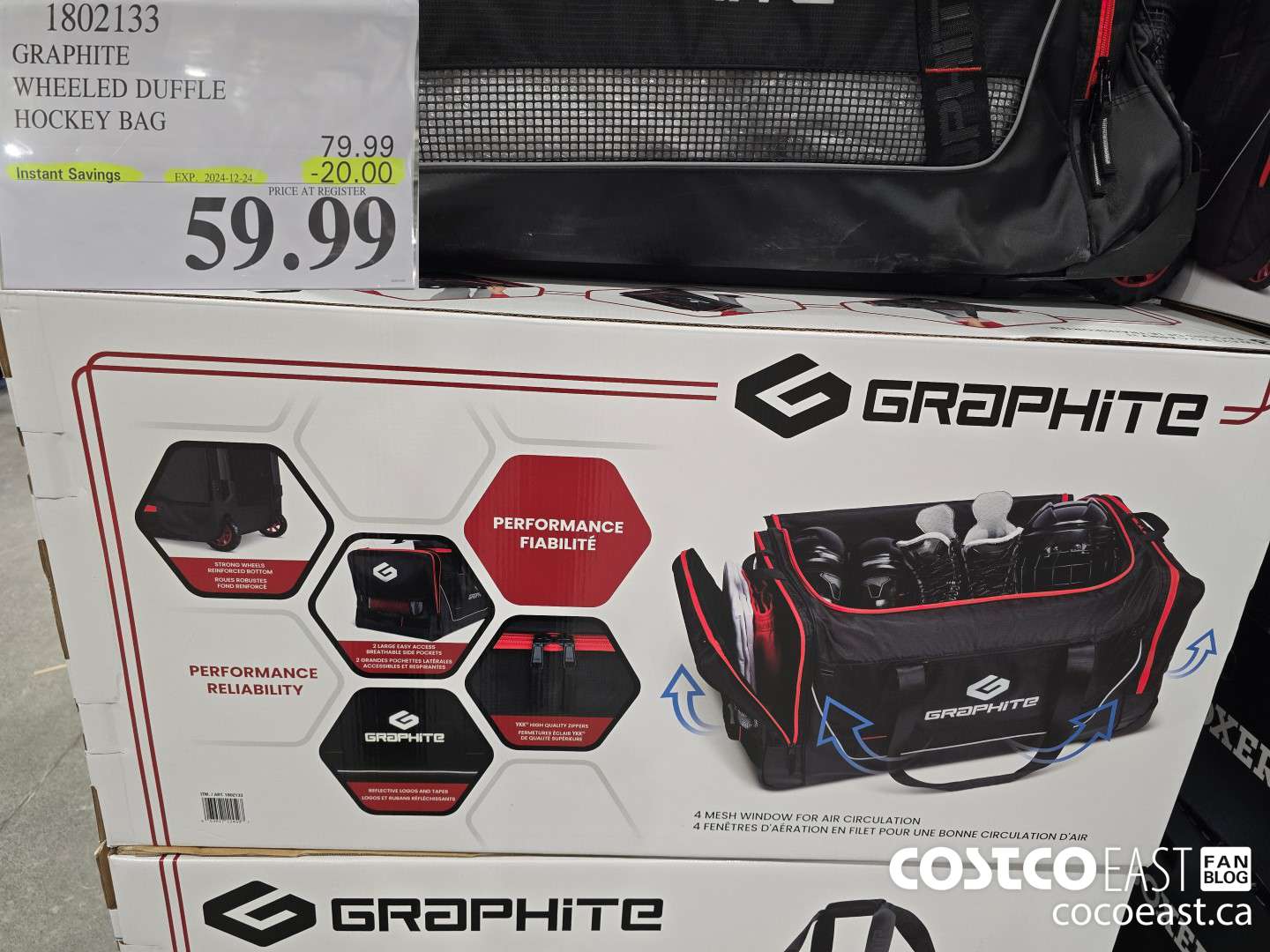 1802133 GRAPHITE WHEELED DUFFLE HOCKEY BAG ($20.00 INSTANT SAVINGS EXPIRES ON 2024-12-24) $59.99