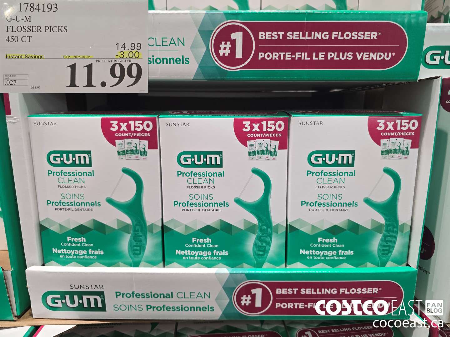 1784193 G-U-M FLOSSER PICKS 450 CT ($3.00 INSTANT SAVINGS EXPIRES ON 2025-01-05) $11.99