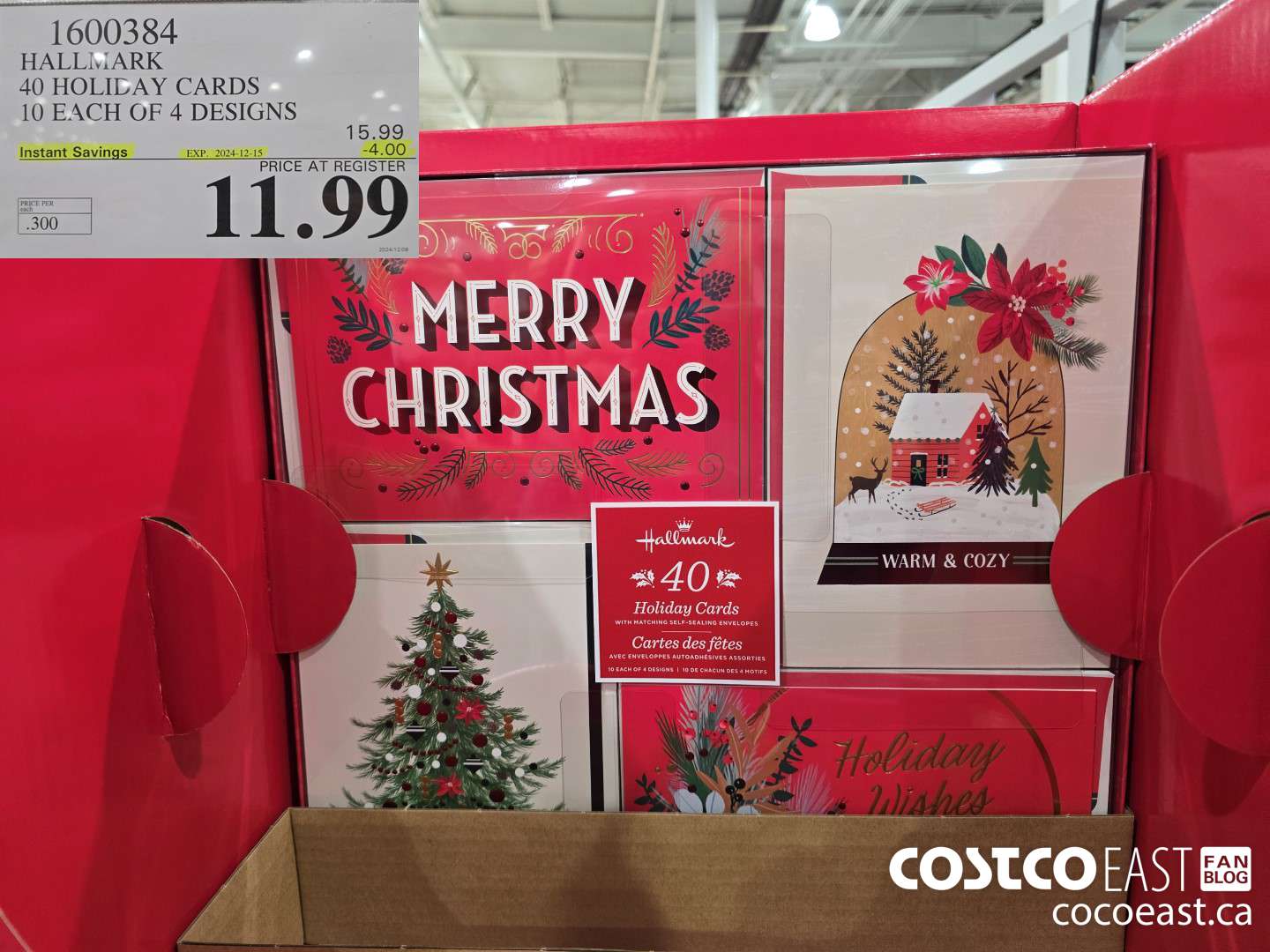 1600384 HALLMARK 40 HOLIDAY CARDS 10 EACH OF 4 DESIGNS ($4.00 INSTANT SAVINGS EXPIRES ON 2024-12-15) $11.99