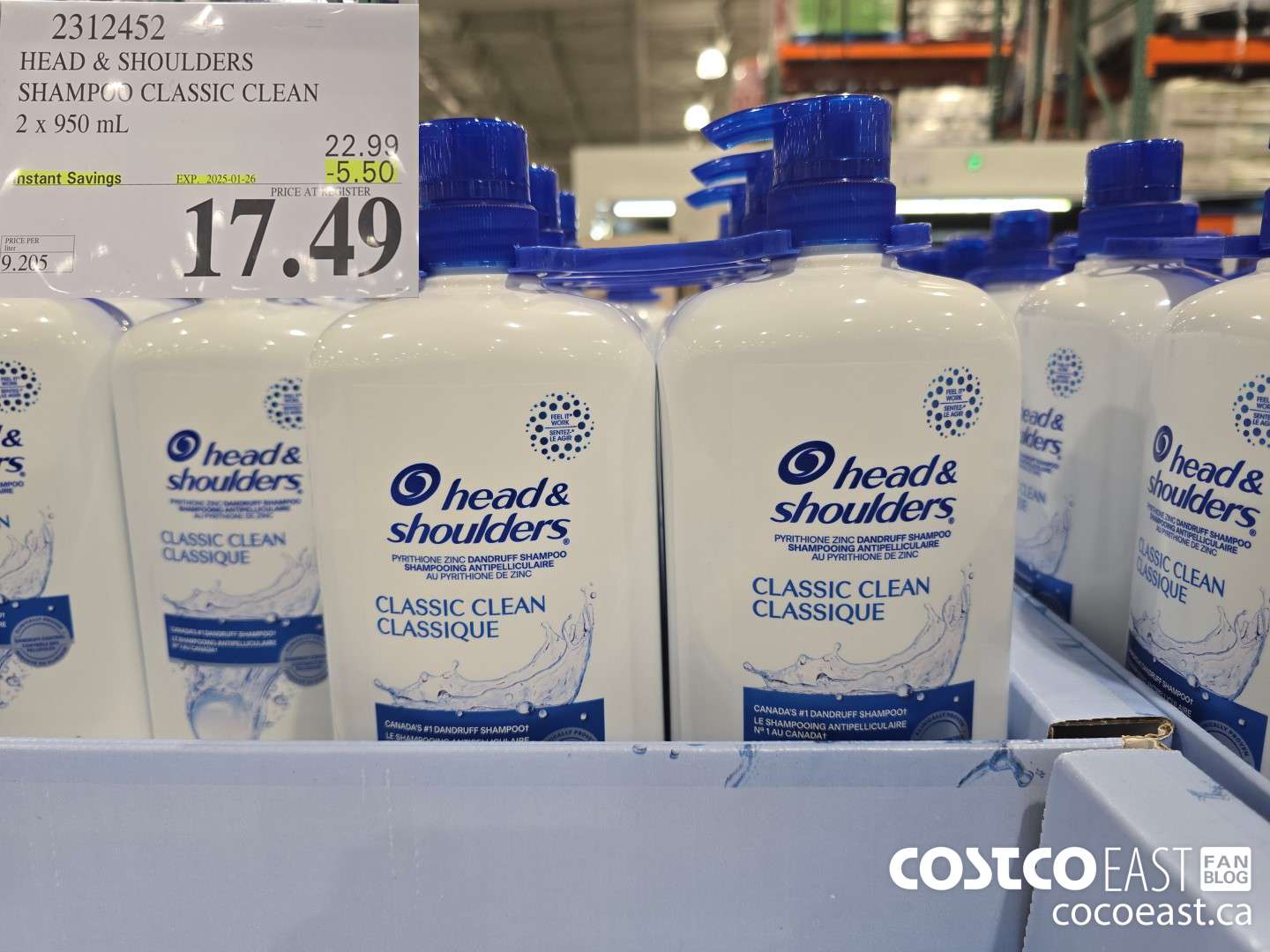 2312452 HEAD & SHOULDERS SHAMPOO CLASSIC CLEAN 2 X 950 ML ($5.50 INSTANT SAVINGS EXPIRES ON 2025-01-26) $17.49