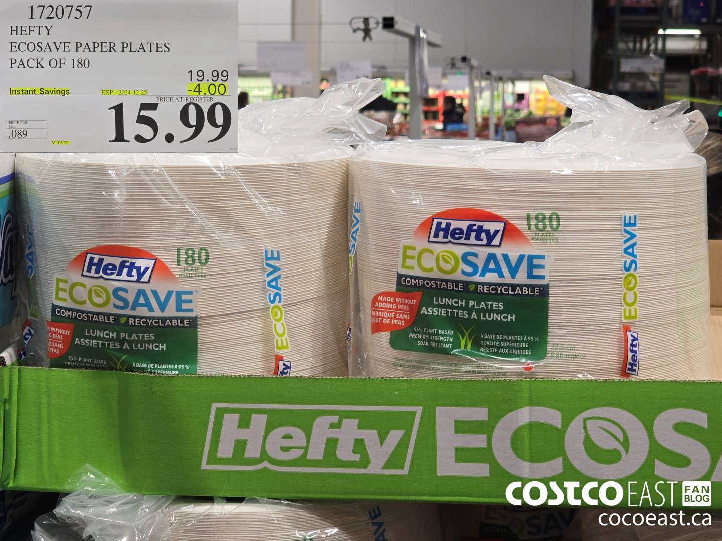 1720757 HEFTY ECOSAVE PAPER PLATES PACK OF 180 ($4.00 INSTANT SAVINGS EXPIRES ON 2024-12-25) $15.99