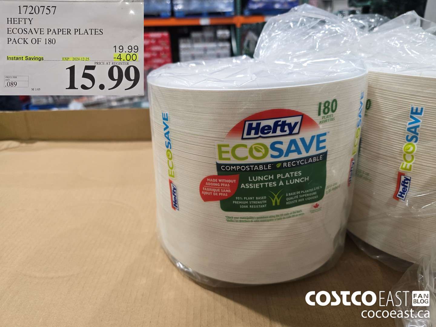 1720757 HEFTY ECOSAVE PAPER PLATES PACK OF 180 ($4.00 INSTANT SAVINGS EXPIRES ON 2024-12-25) $15.99