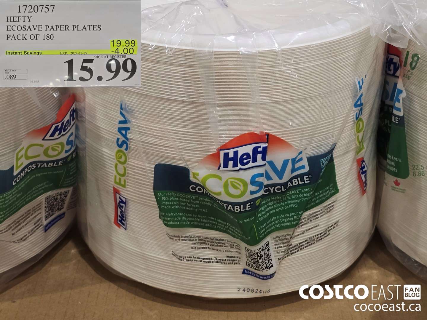 1720757 HEFTY ECOSAVE PAPER PLATES PACK OF 180 ($4.00 INSTANT SAVINGS EXPIRES ON 2024-12-29) $15.99