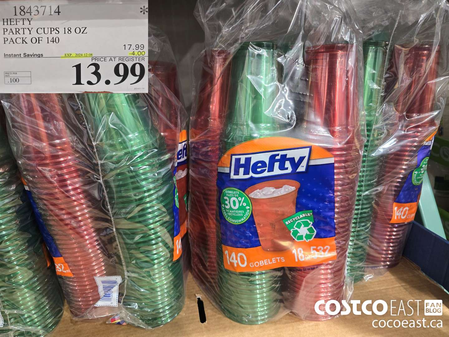 1843714 HEFTY PARTY CUPS 18 OZ PACK OF 140 ($4.00 INSTANT SAVINGS EXPIRES ON 2024-12-08) $13.99
