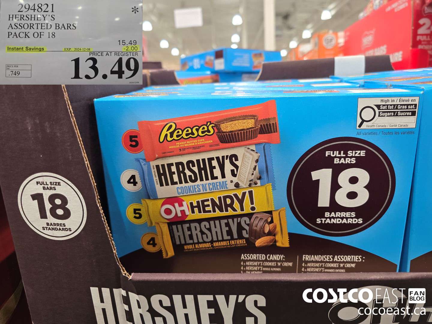 294821 HERSHEY'S ASSORTED BARS PACK OF 18 ($2.00 INSTANT SAVINGS EXPIRES ON 2024-12-08) $13.49