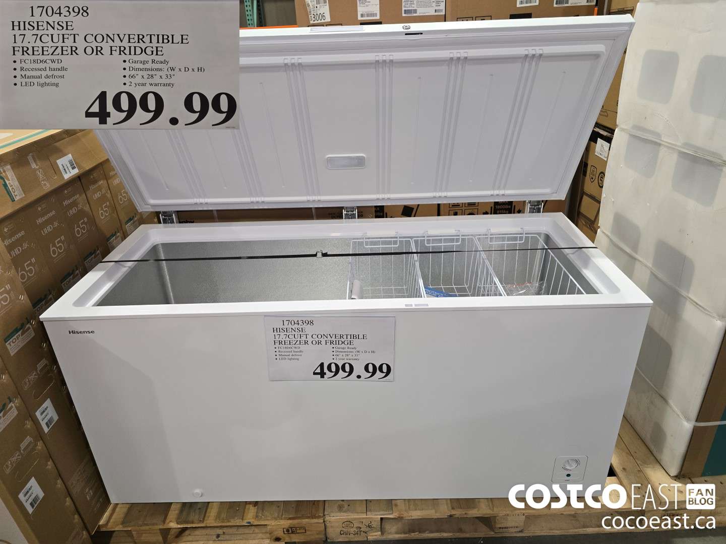 1704398 HISENSE 17.7CUFT CONVERTIBLE FREEZER OR FRIDGE $499.99