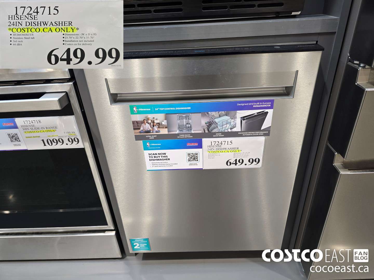 1724715 HISENSE 24IN DISHWASHER *COSTCO.CA ONLY* $649.99