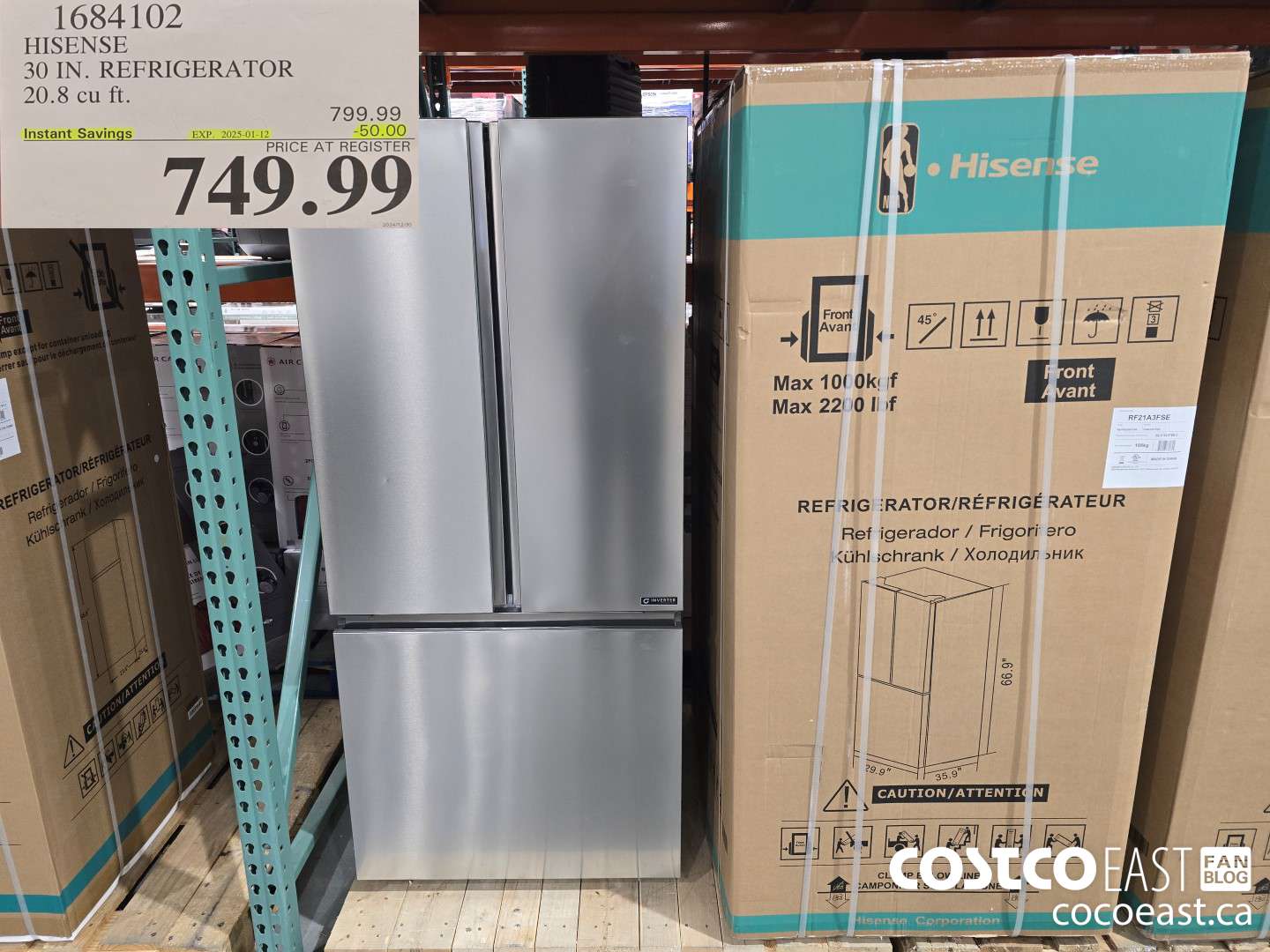 1684102 HISENSE 30 IN. REFRIGERATOR 20.8 CUFT ($50.00 INSTANT SAVINGS EXPIRES ON 2024-01-12) $749.99