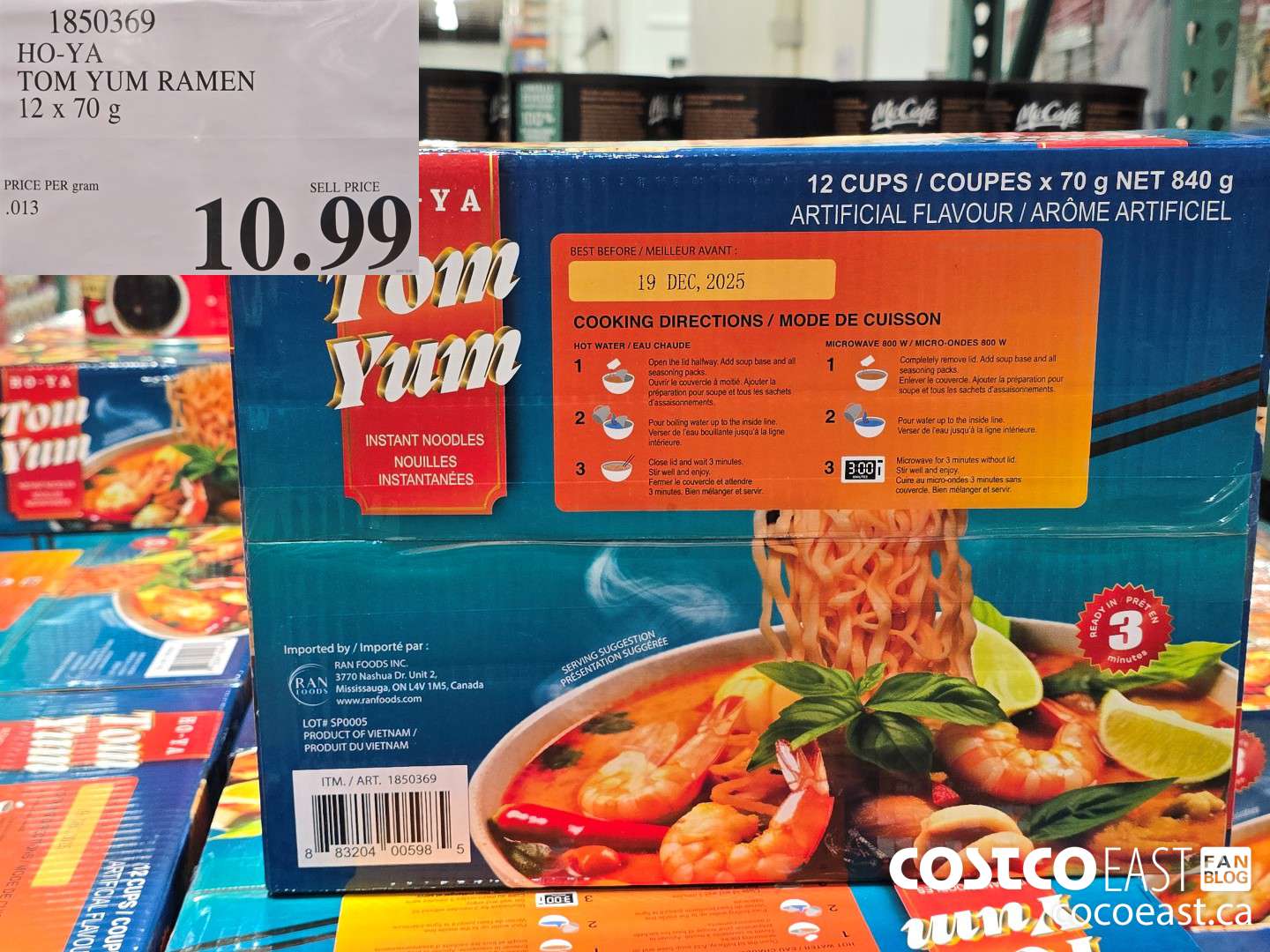 1850369 HO-YA TOM YUM RAMEN 12 x 70 g $10.99