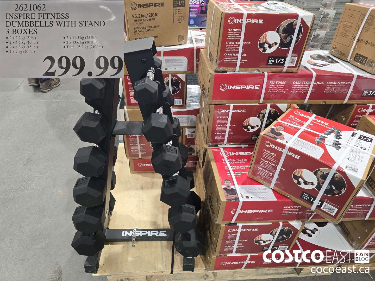 2621062 INSPIRE FITNESS DUMBBELLS WITH STAND 3 BOXES $299.99
