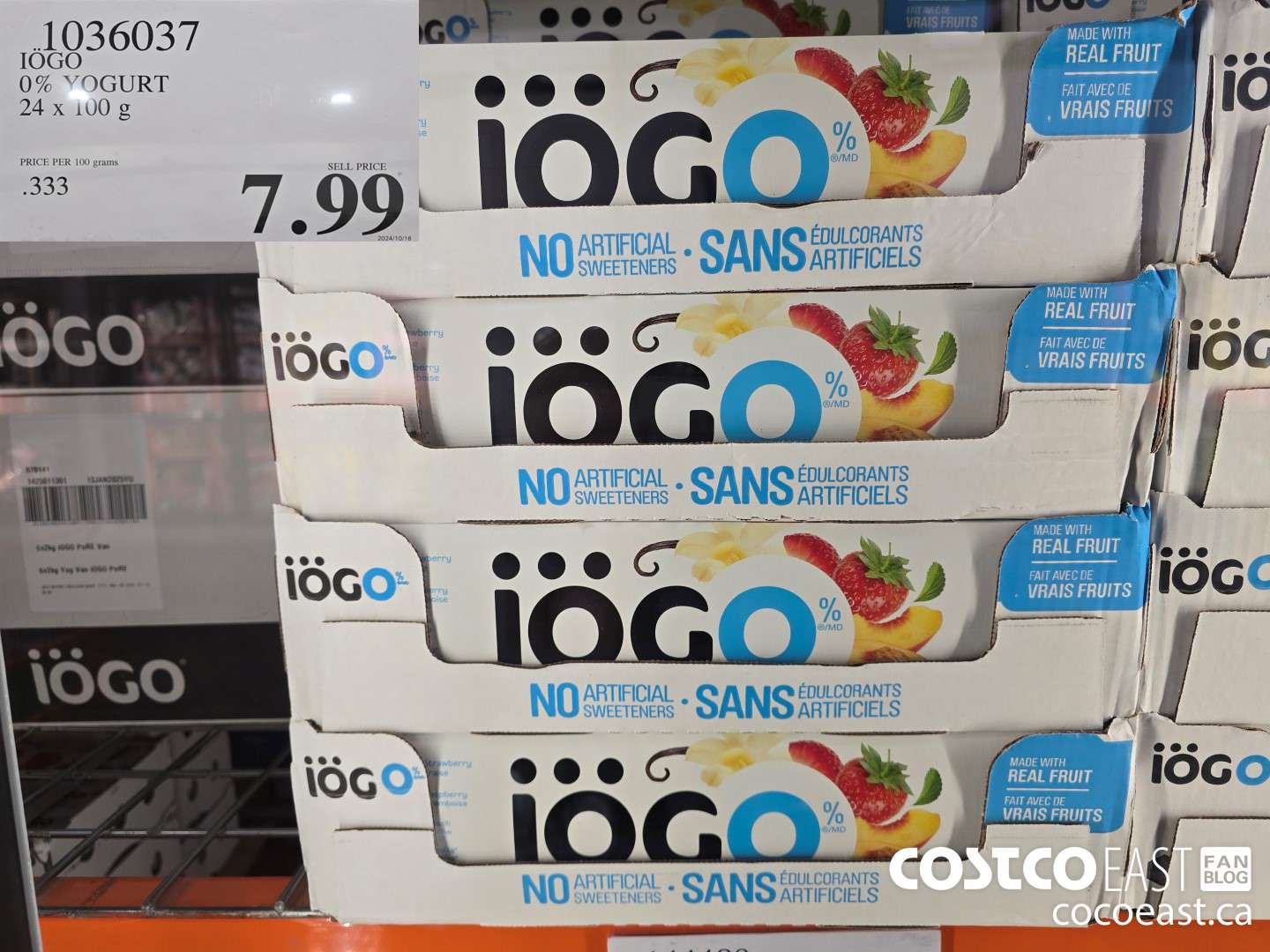 1036037 IOGO 0% YOGURT 24 x 100 g $7.99