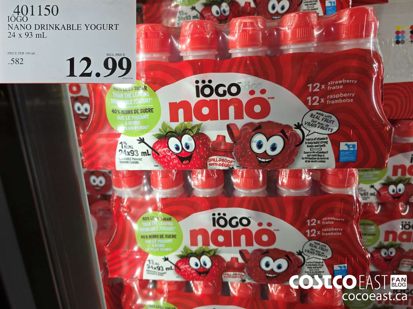 401150 IOGO NANO DRINKABLE YOGURT 24 x 93 ml $12.99