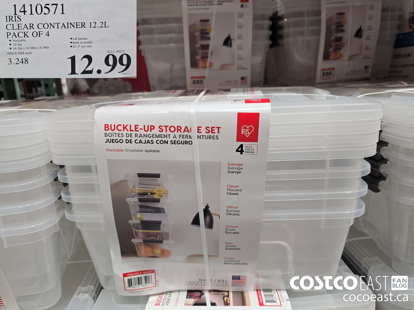 1410571 IRIS CLEAR CONTAINER 12.2L PACK OF 4 $12.99