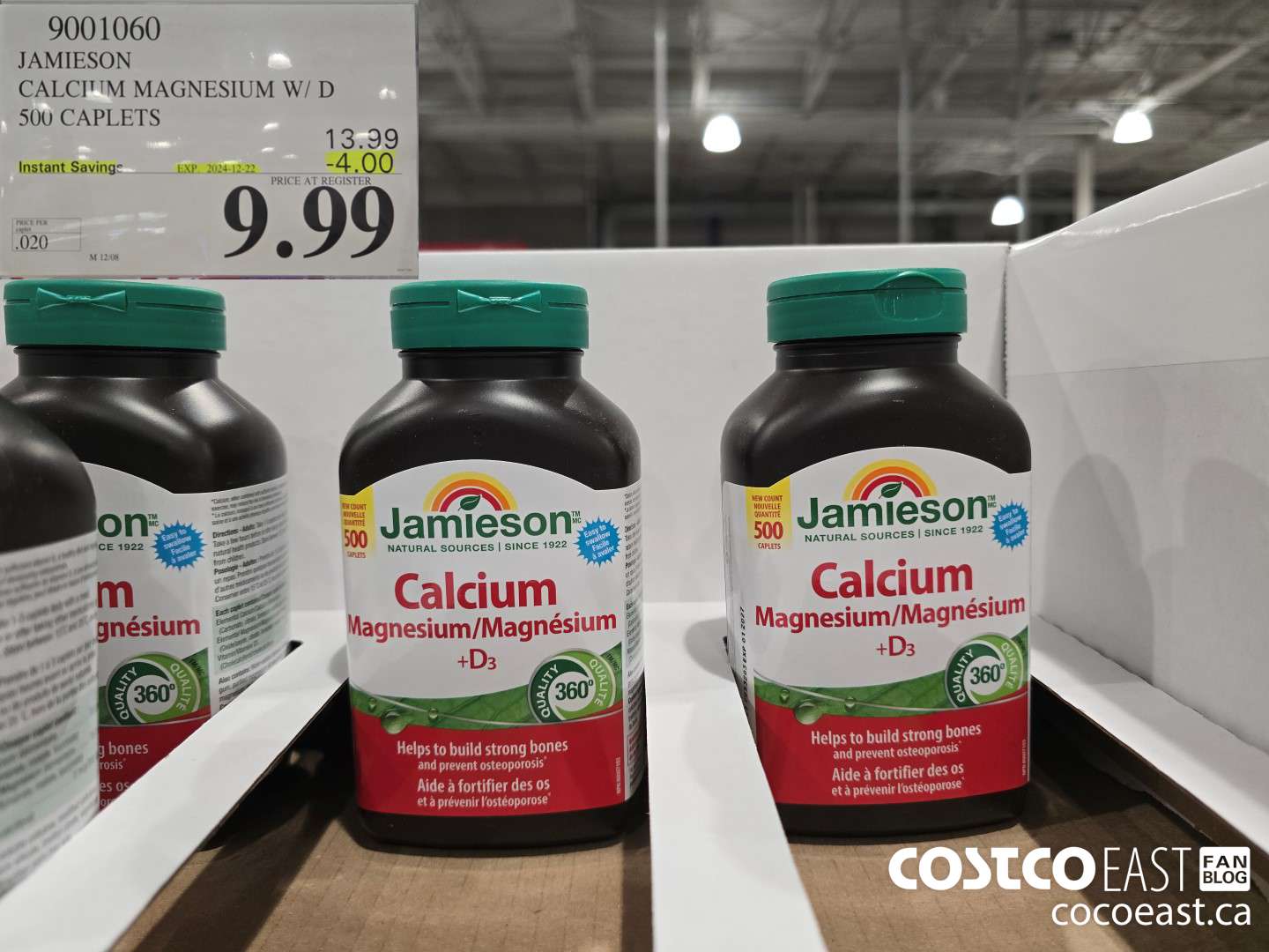 9001060 JAMIESON CALCIUM MAGNESIUM W/ VIT D 500 CAPLETS ($4.00 INSTANT SAVINGS EXPIRES ON 2024-12-22) $9.99