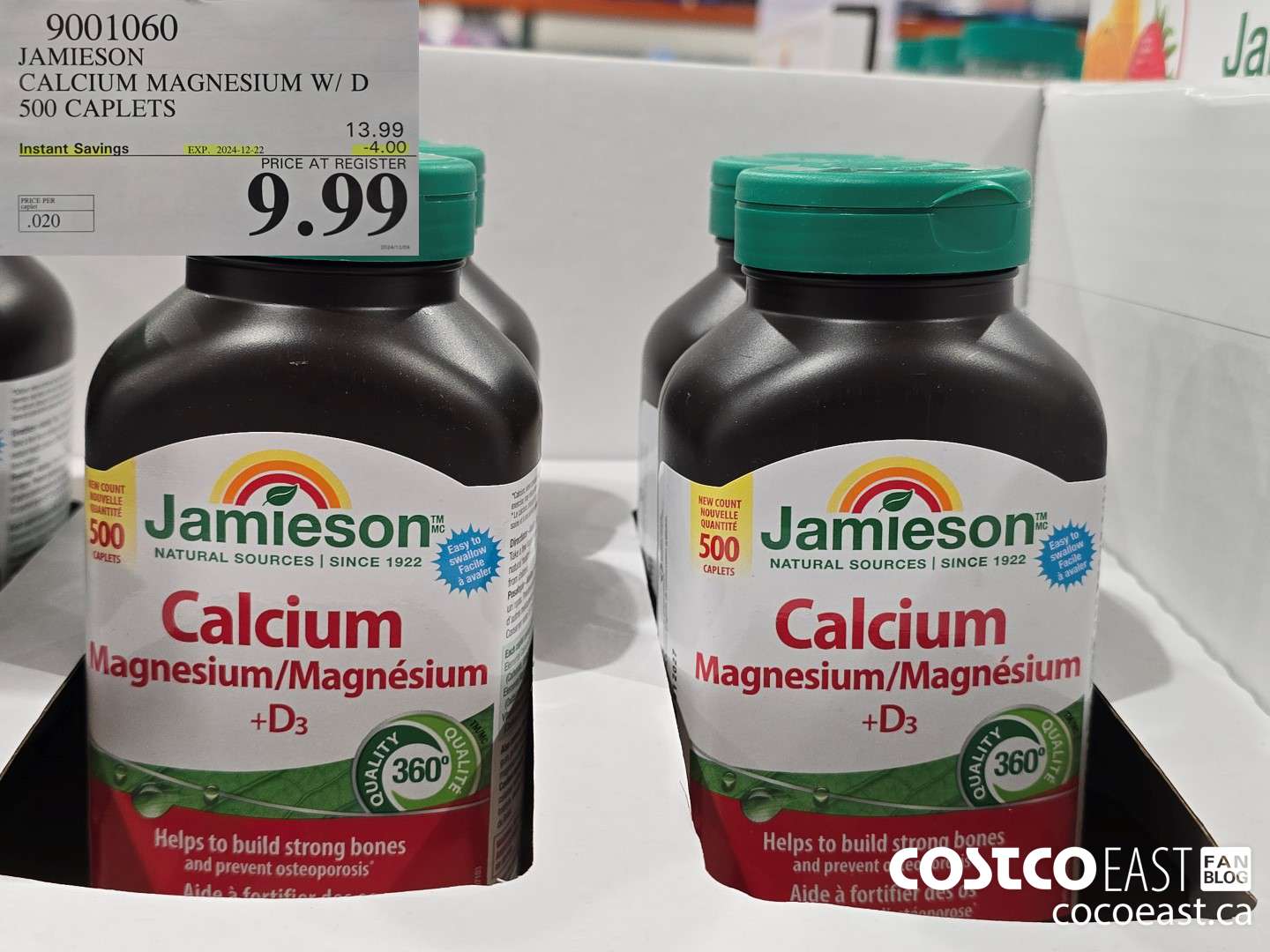 9001060 JAMIESON CALCIUM MAGNESIUM W/ VIT D 500 CAPLETS ($4.00 INSTANT SAVINGS EXPIRES ON 2024-12-22) $9.99