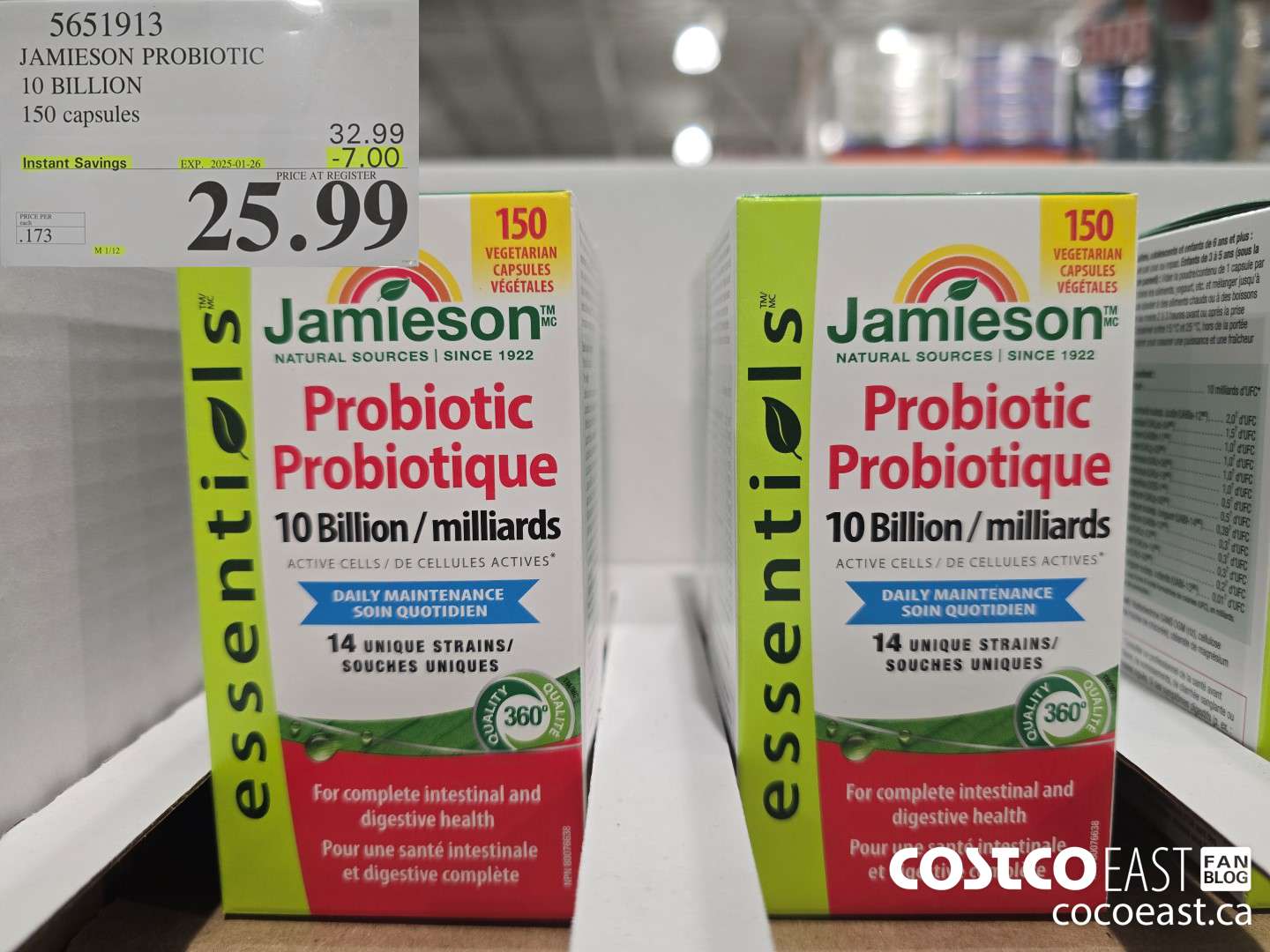 5651913 JAMIESON PROBIOTIC 10 BILLION 150 count ($7.00 INSTANT SAVINGS EXPIRES ON 2025-01-26) $25.99
