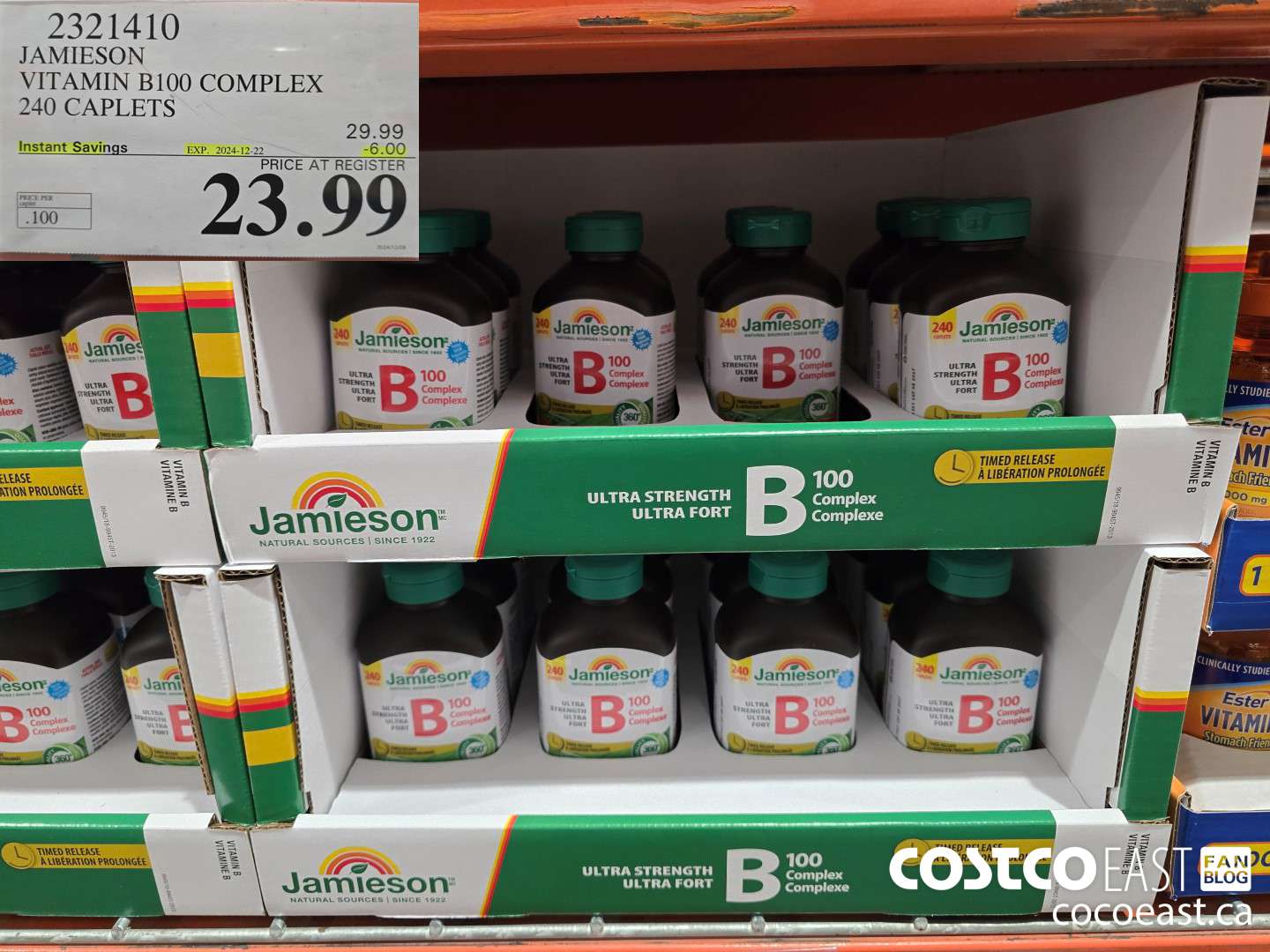 2321410 JAMIESON VITAMIN B100 COMPLEX 240 CAPLETS ($6.00 INSTANT SAVINGS EXPIRES ON 2024-12-22) $23.99