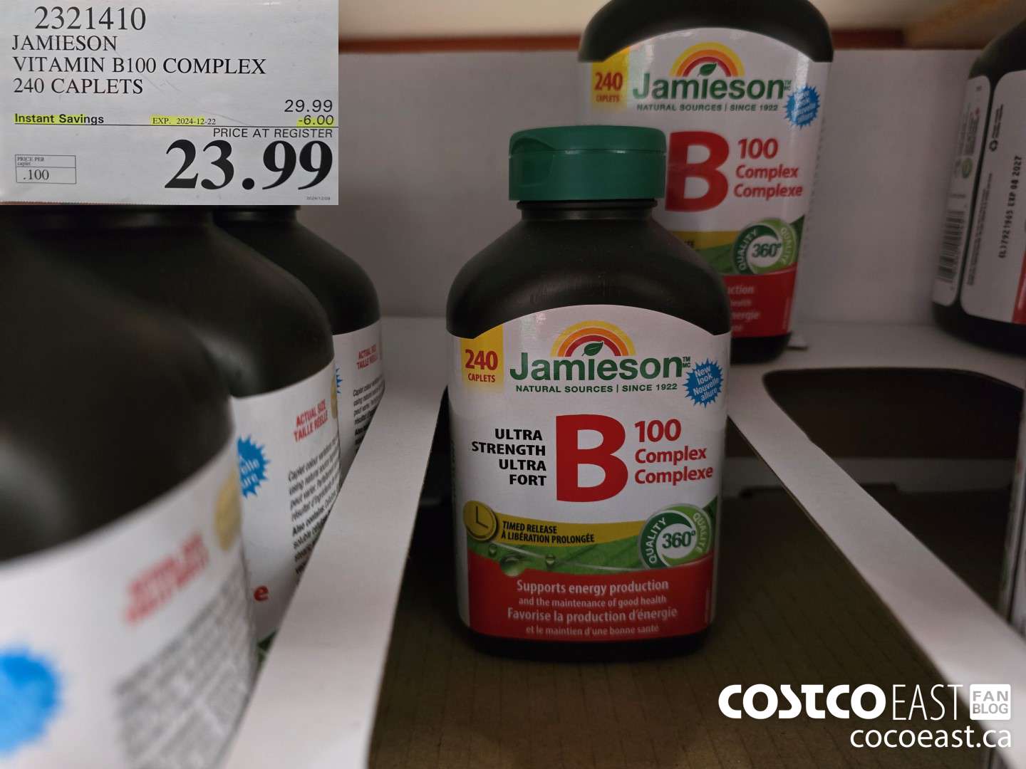 2321410 JAMIESON VITAMIN B100 COMPLEX 240 CAPLETS ($6.00 INSTANT SAVINGS EXPIRES ON 2024-12-22) $23.99