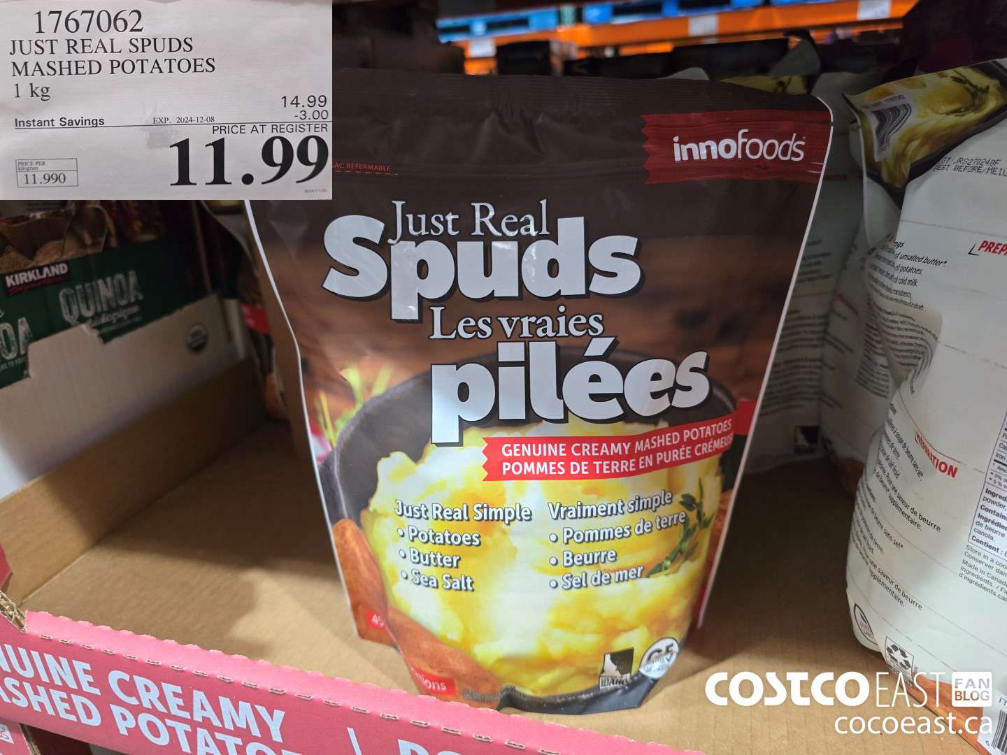 1767062 JUST REAL SPUDS MASHED POTATOES 1 kg ($3.00 INSTANT SAVINGS EXPIRES ON 2024-12-08) $11.99