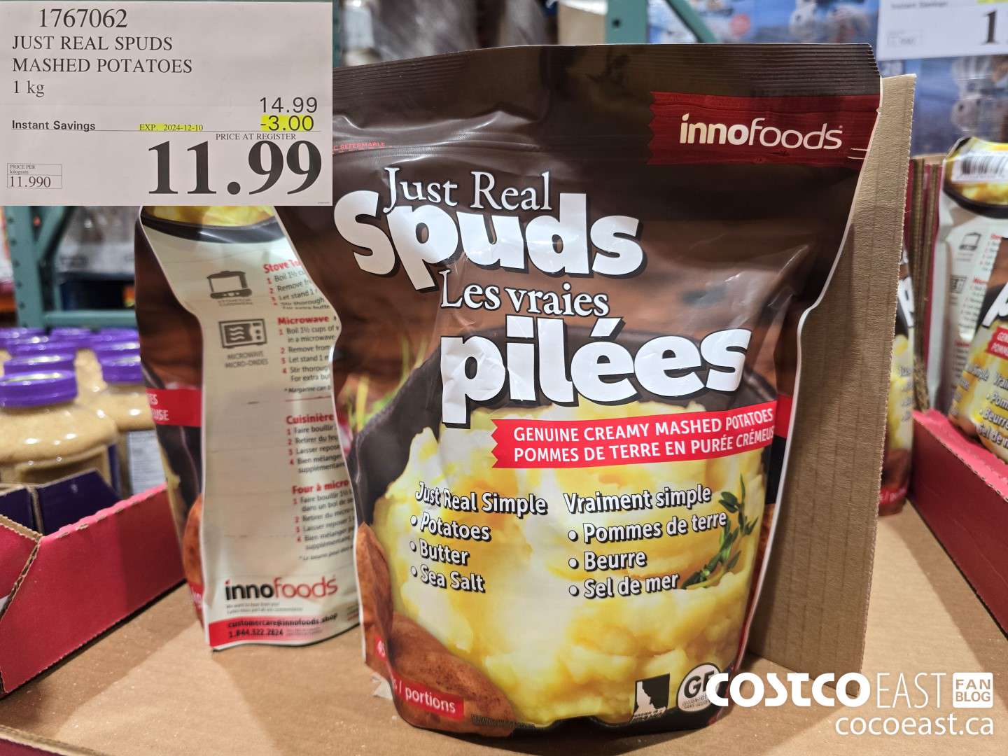 1767062 JUST REAL SPUDS MASHED POTATOES 1 kg ($3.00 INSTANT SAVINGS EXPIRES ON 2024-12-10) $11.99