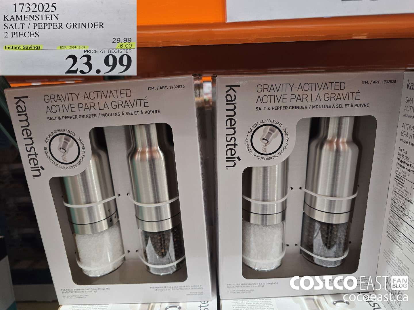 1732025 KAMENSTEIN SALT / PEPPER GRINDER 2 PIECES ($6.00 INSTANT SAVINGS EXPIRES ON 2024-12-08) $23.99