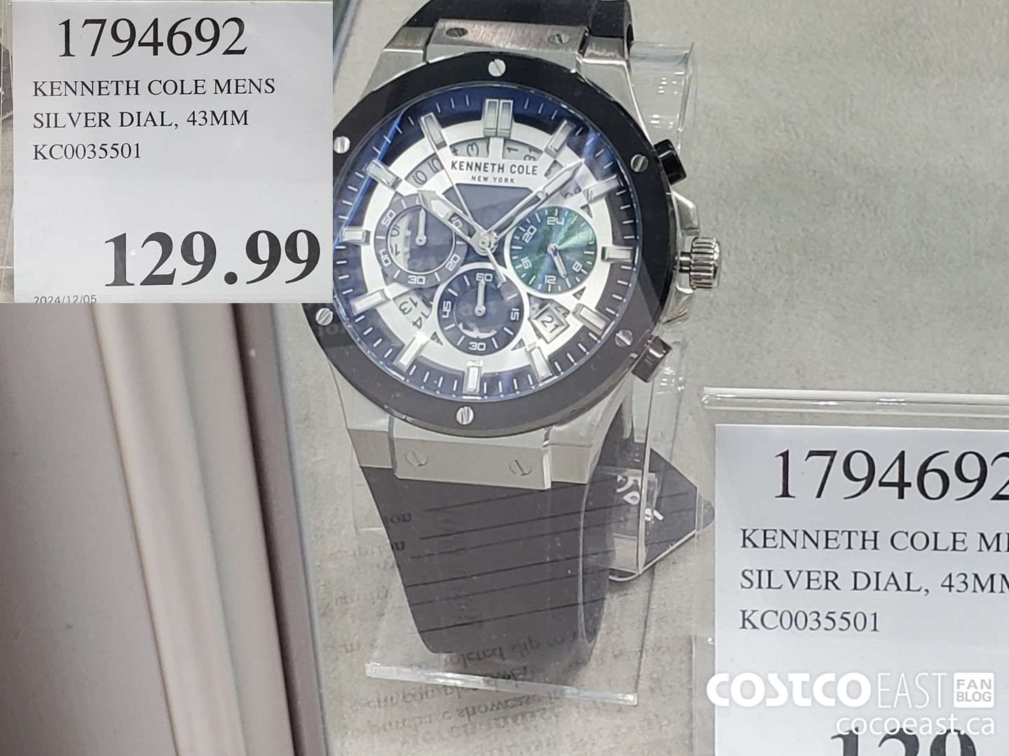 1794692 KENNETH COLE MENS SILVER DIAL, 43MM KC0035501 9N79A/179/05  $129.99