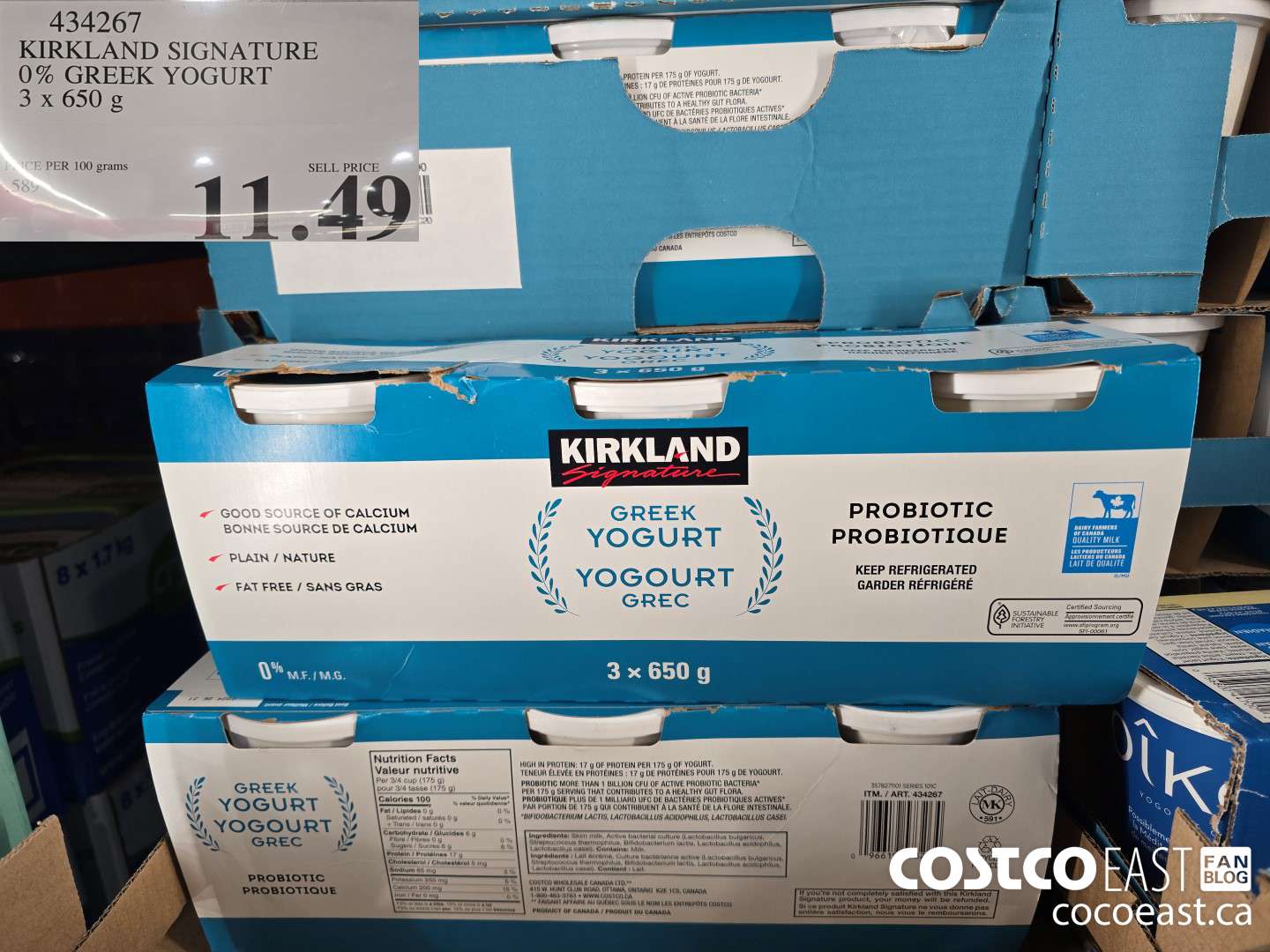 434267 KIRKLAND SIGNATURE 0% GREEK YOGURT 3 X 650 G $11.49
