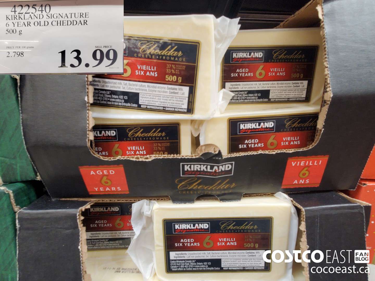 422540 KIRKLAND SIGNATURE 6 YEAR OLD CHEDDAR 500 g $13.99