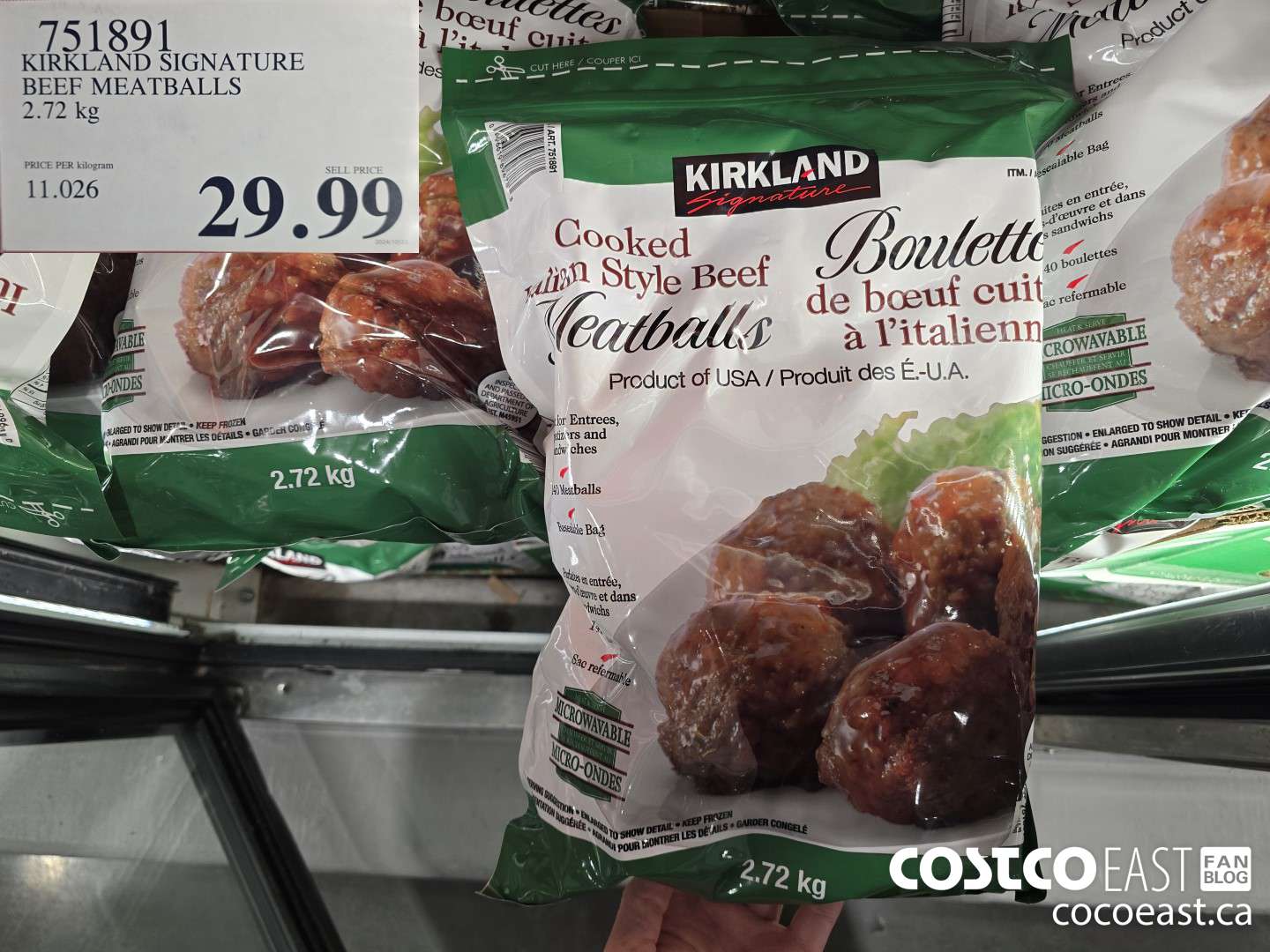 751891 KIRKLAND SIGNATURE BEEF MEATBALLS 2.72 kg $29.99