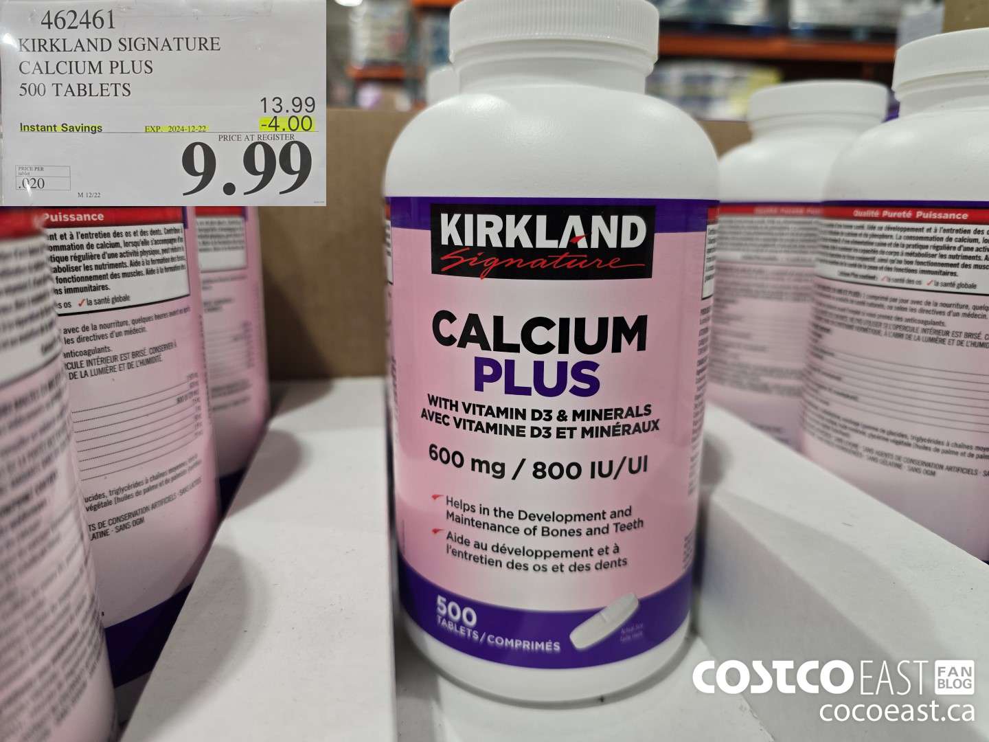 462461 KIRKLAND SIGNATURE CALCIUM PLUS 500 TABLETS ($4.00 INSTANT SAVINGS EXPIRES ON 2024-12-22) $9.99