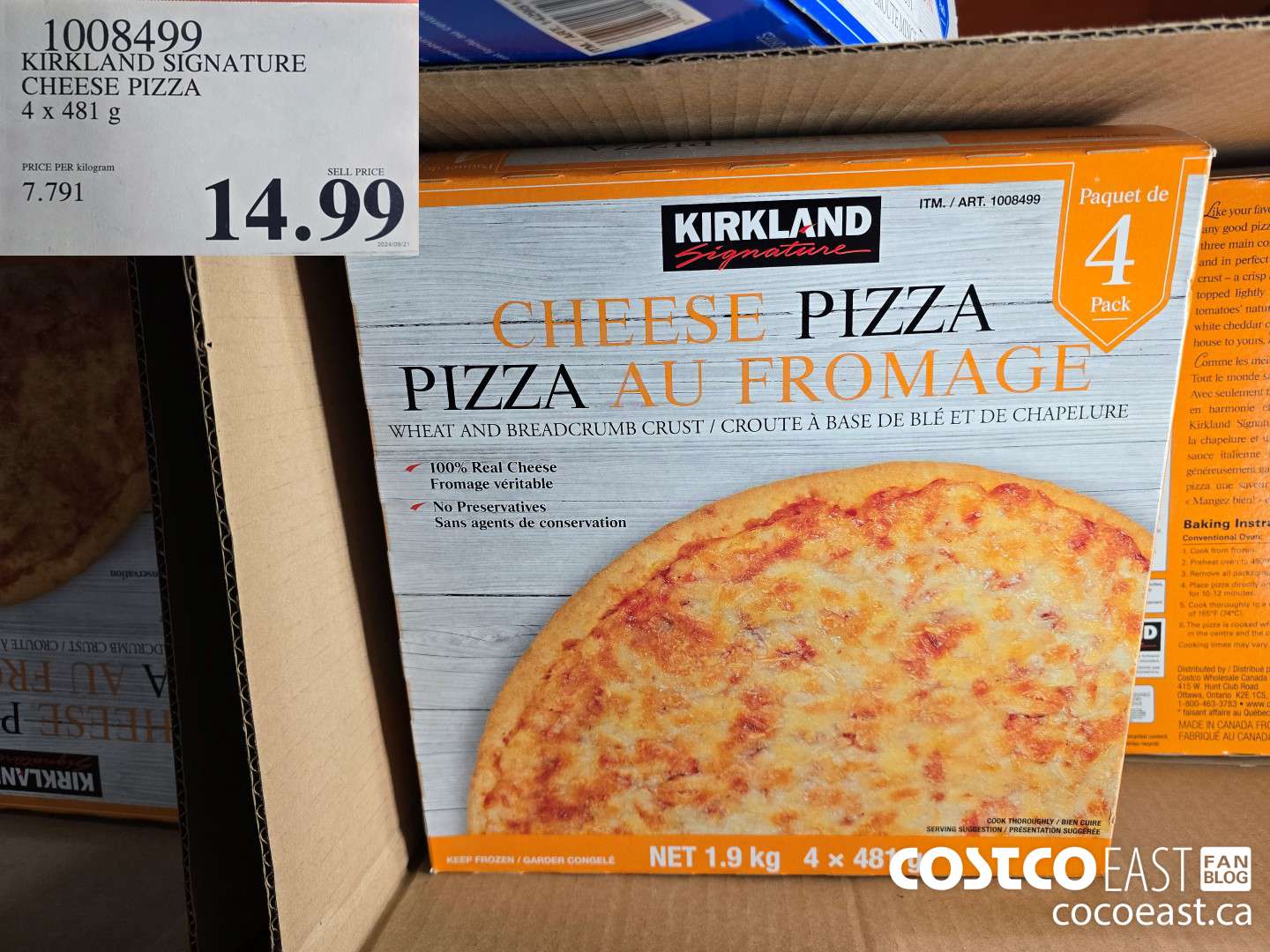 1008499 KIRKLAND SIGNATURE CHEESE PIZZA 4 X 481 G $14.99
