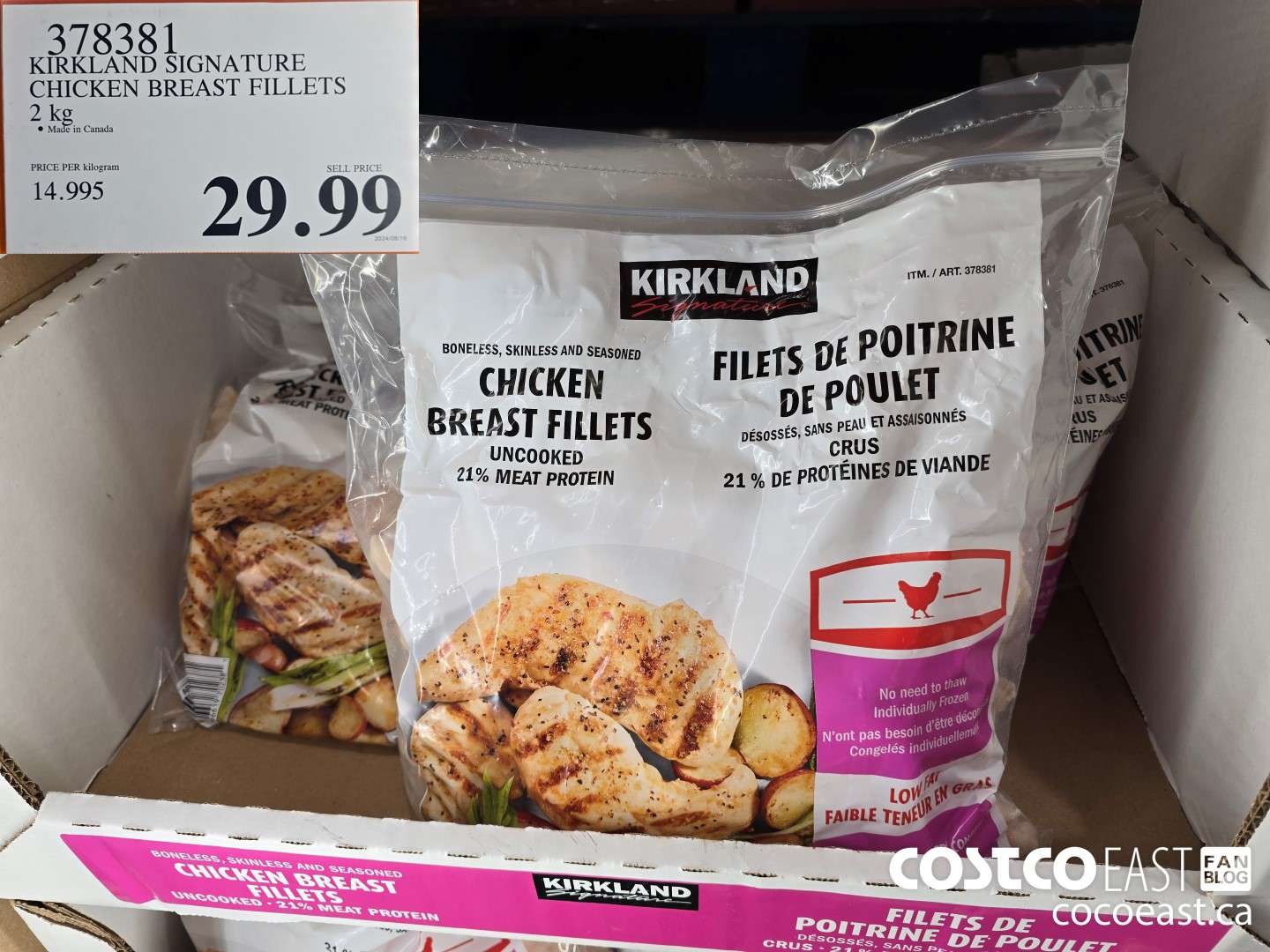 378381 KIRKLAND SIGNATURE CHICKEN BREAST FILLETS 2 KG $29.99
