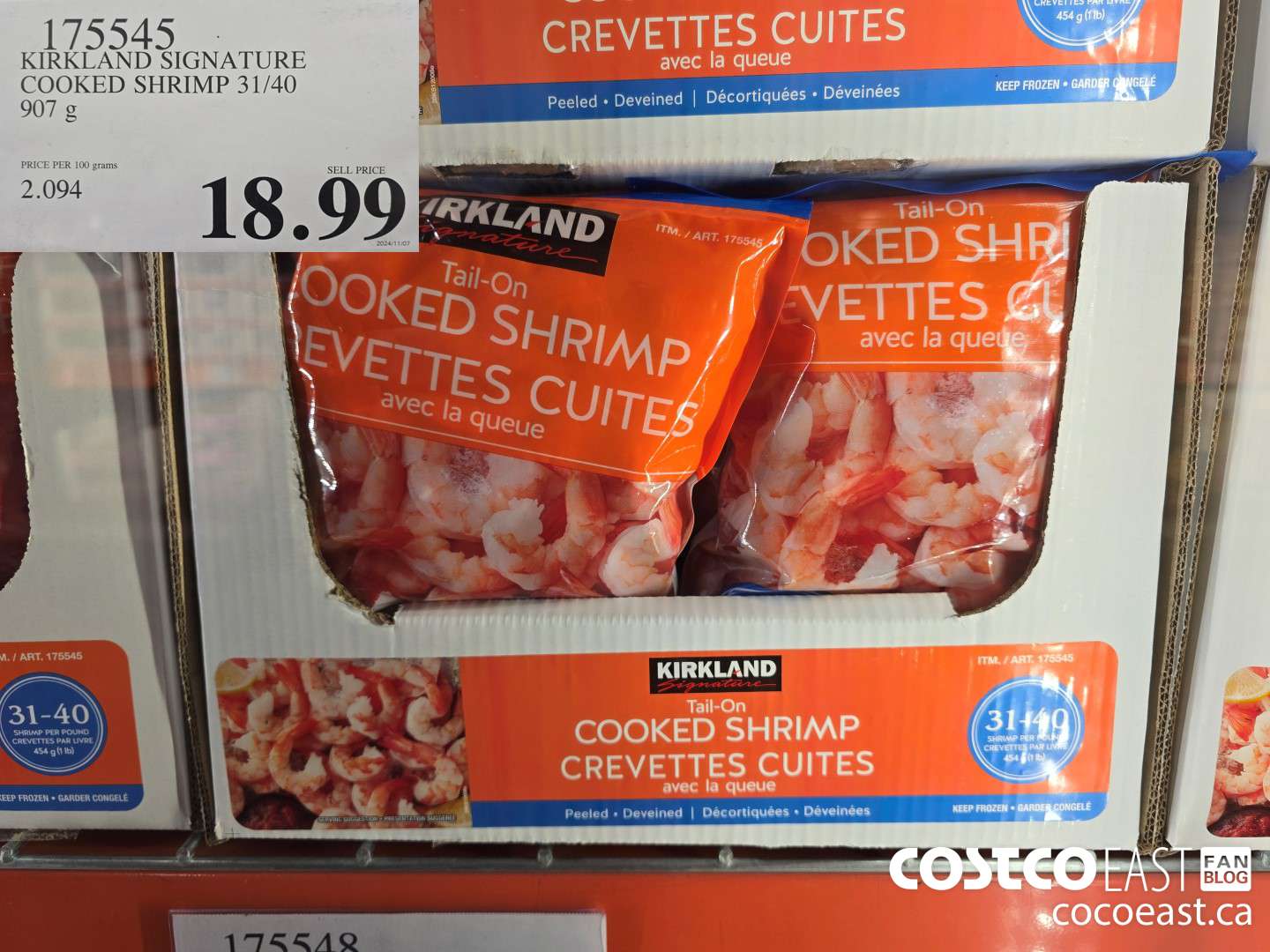 175545 KIRKLAND SIGNATURE COOKED SHRIMP 31/40 907 G $18.99