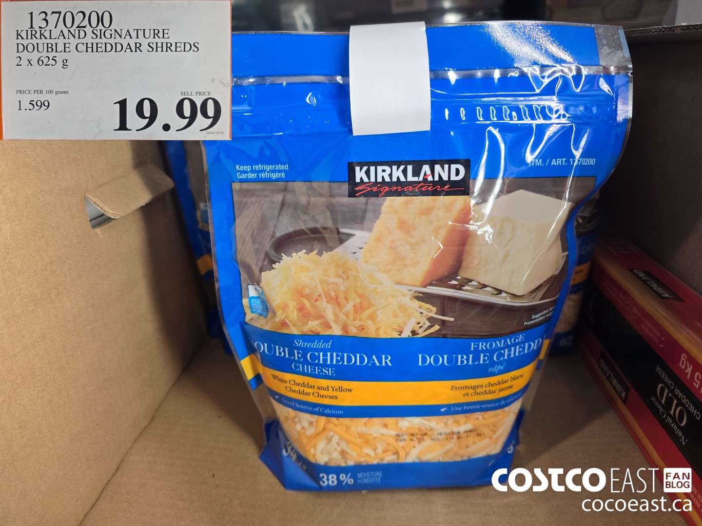 1370200 KIRKLAND SIGNATURE DOUBLE CHEDDAR SHREDS 2 X 625 G $19.99