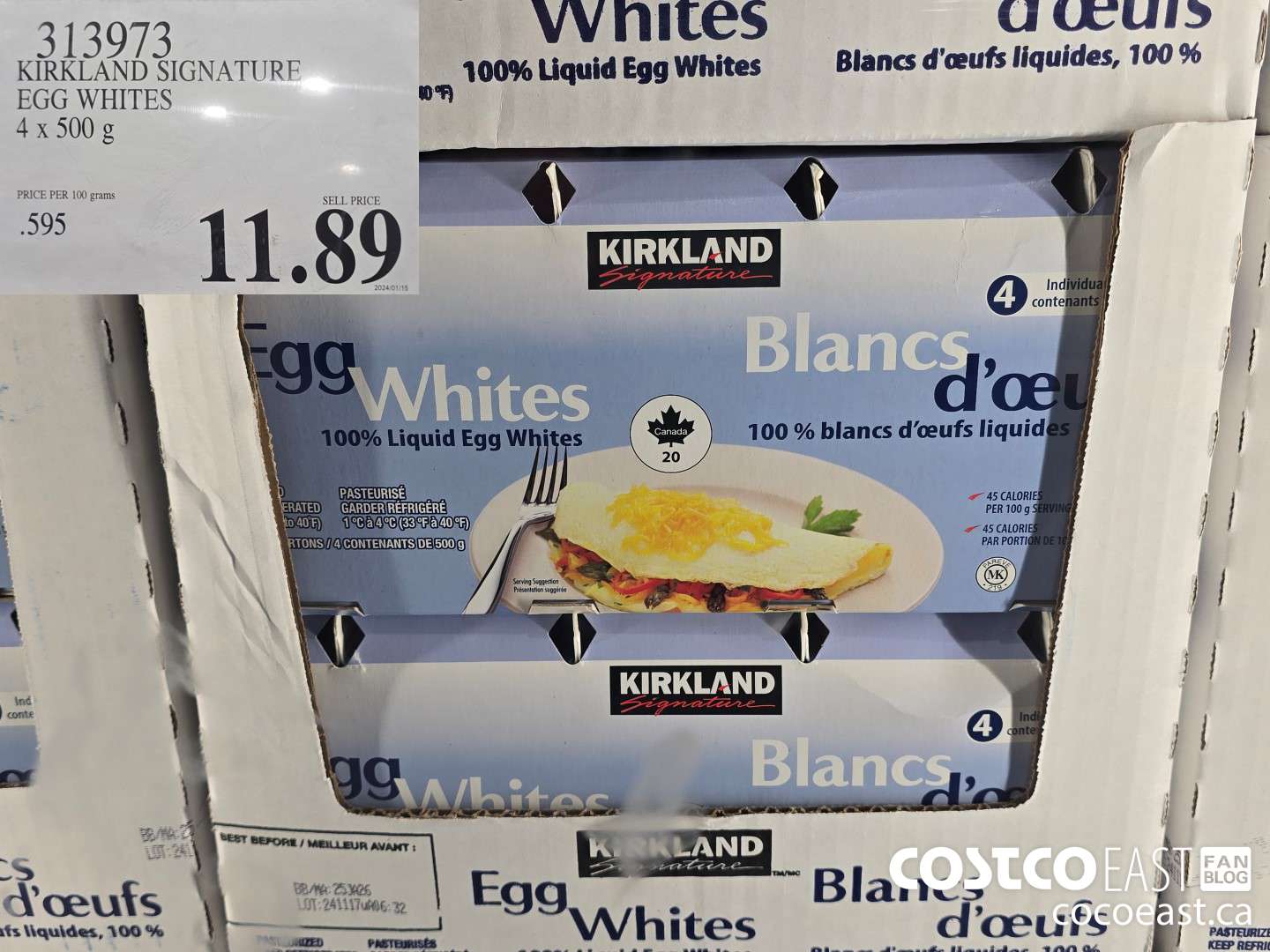 313973 KIRKLAND SIGNATURE EGG WHITES 4 x 500 g $11.89