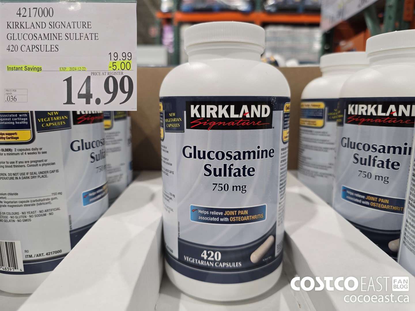 4217000 KIRKLAND SIGNATURE GLUCOSAMINE SULFATE 420 CAPSULES ($5.00 INSTANT SAVINGS EXPIRES ON 2024-12-22) $14.99