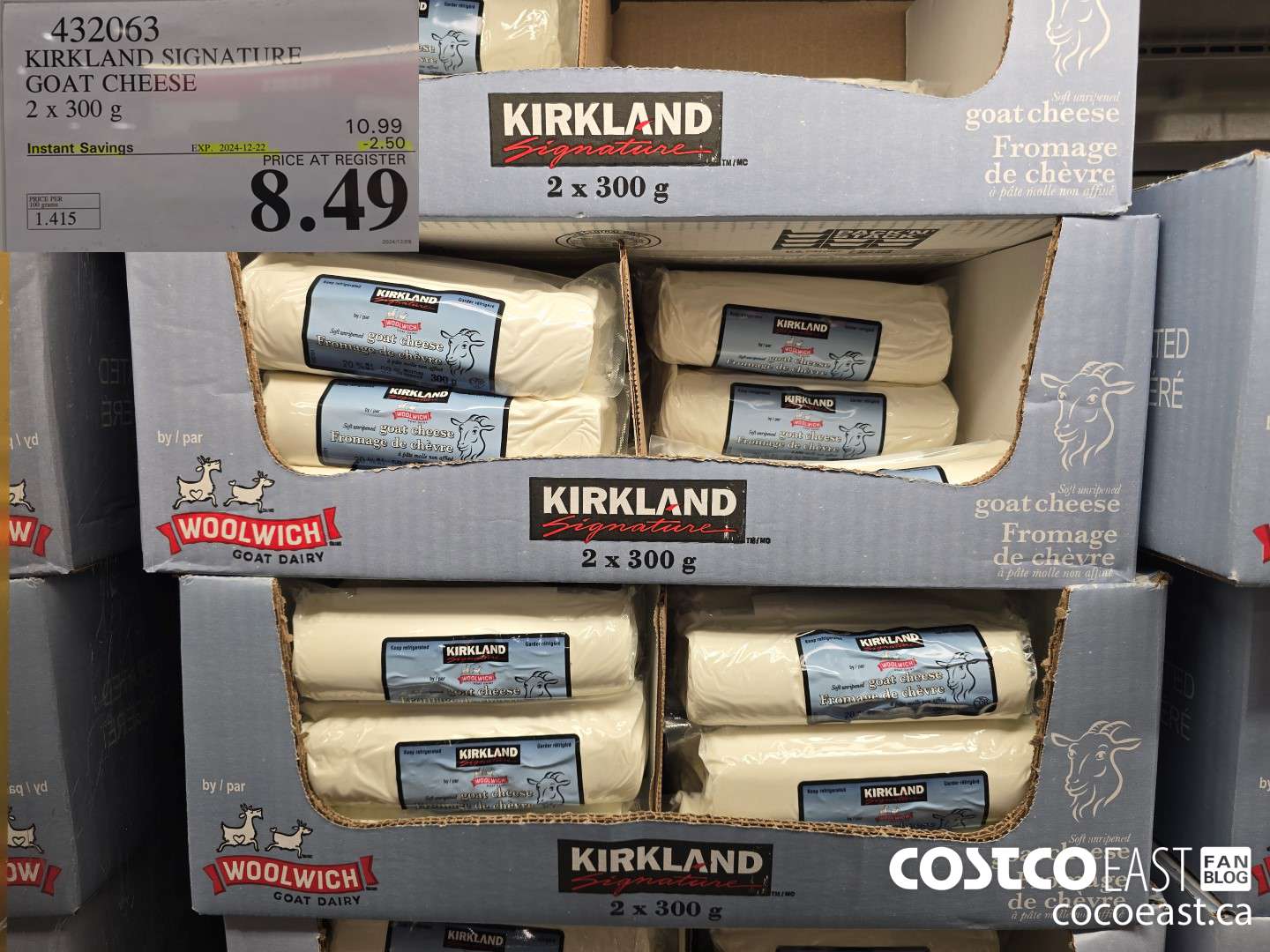 432063 KIRKLAND SIGNATURE GOAT CHEESE 2 X 300 G ($2.50 INSTANT SAVINGS EXPIRES ON 2024-12-22) $8.49