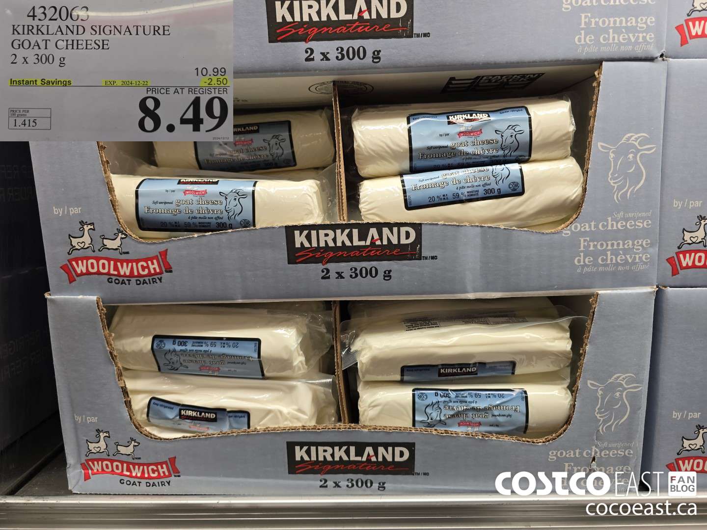 432063 KIRKLAND SIGNATURE GOAT CHEESE 2 X 300 G ($2.50 INSTANT SAVINGS EXPIRES ON 2024-12-22) $8.49