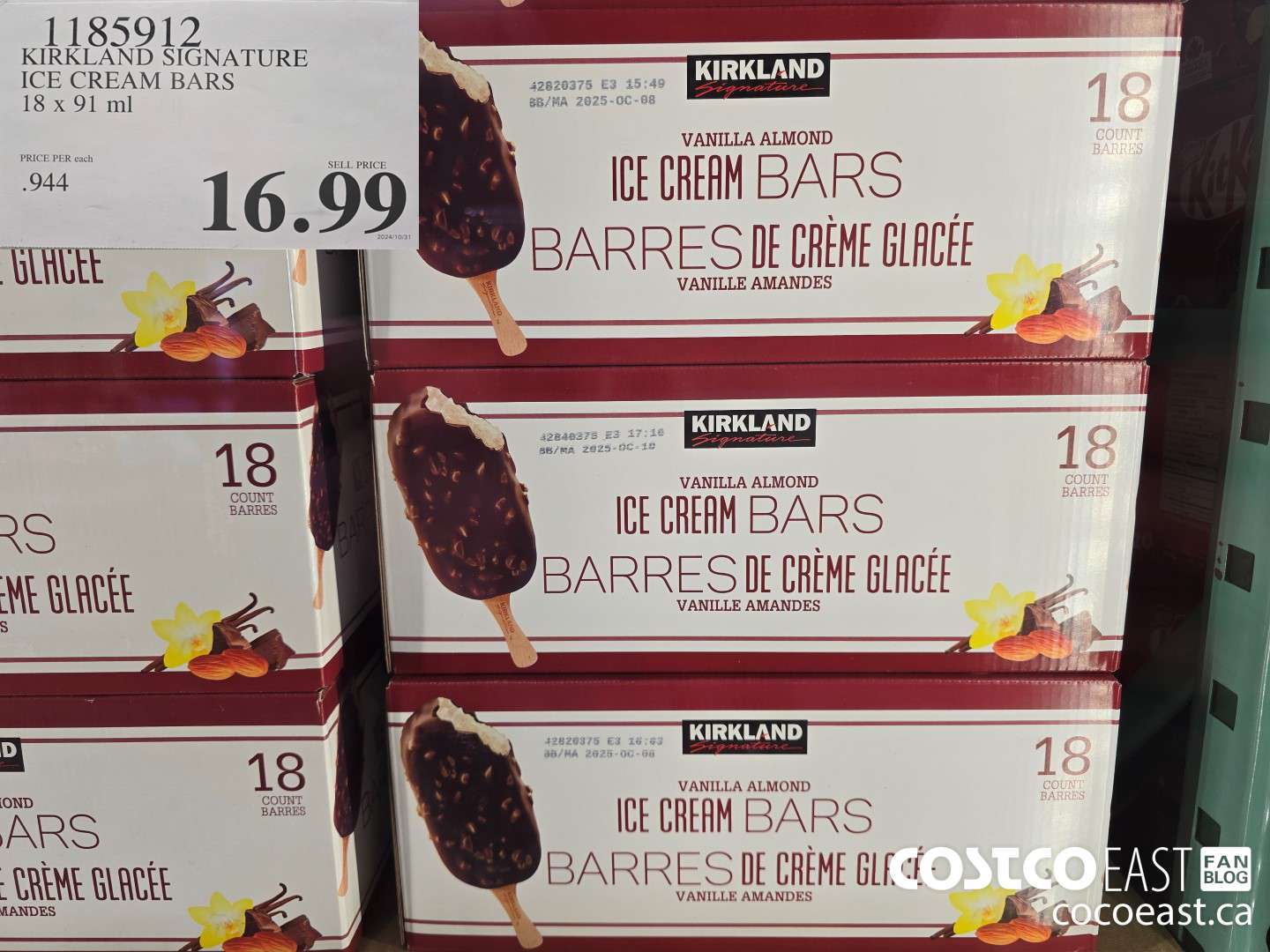 1185912 KIRKLAND SIGNATURE ICE CREAM BARS 18 x 91 ml $16.99