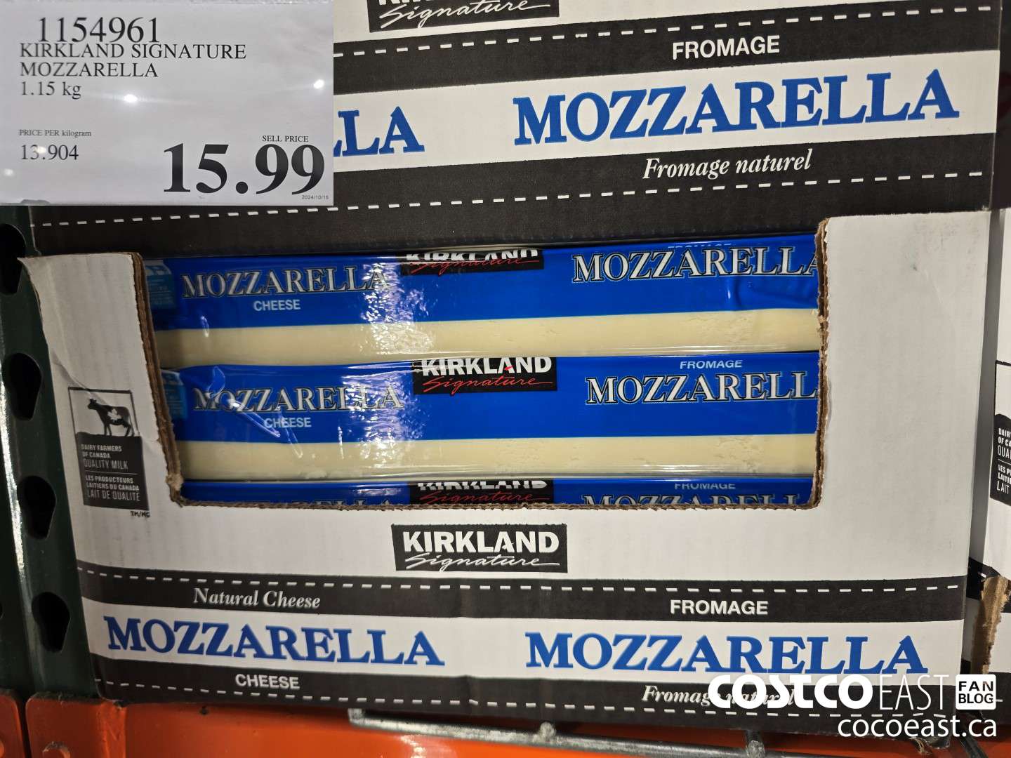 1154961 KIRKLAND SIGNATURE MOZZARELLA 1.15 kg $15.99