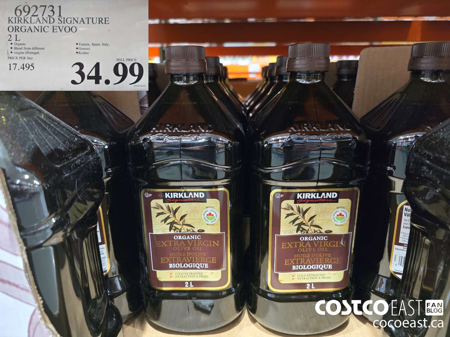 692731 KIRKLAND SIGNATURE ORGANIC EVOO 2 L $34.99