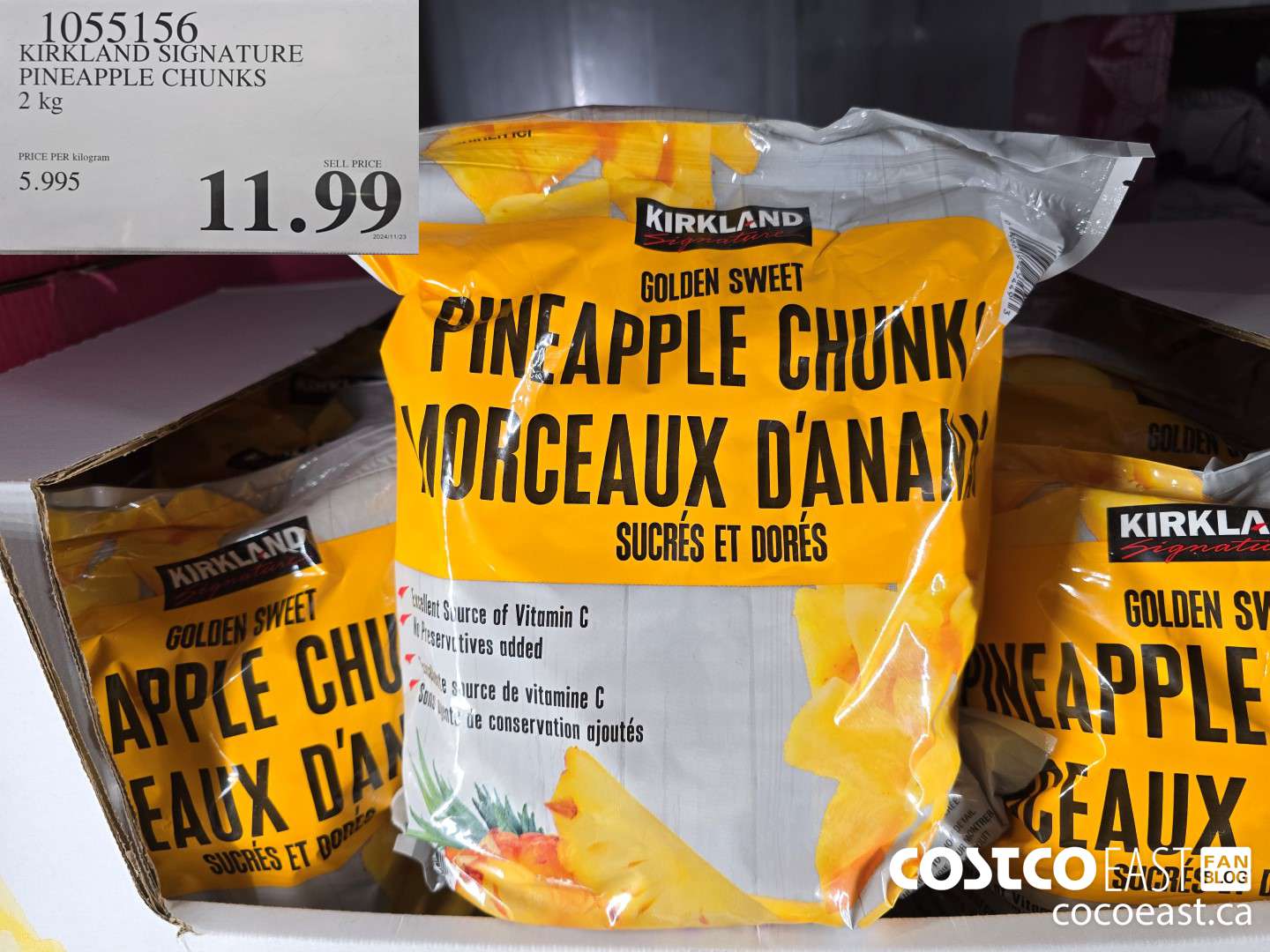 1055156 KIRKLAND SIGNATURE PINEAPPLE CHUNKS 2 KG $11.99