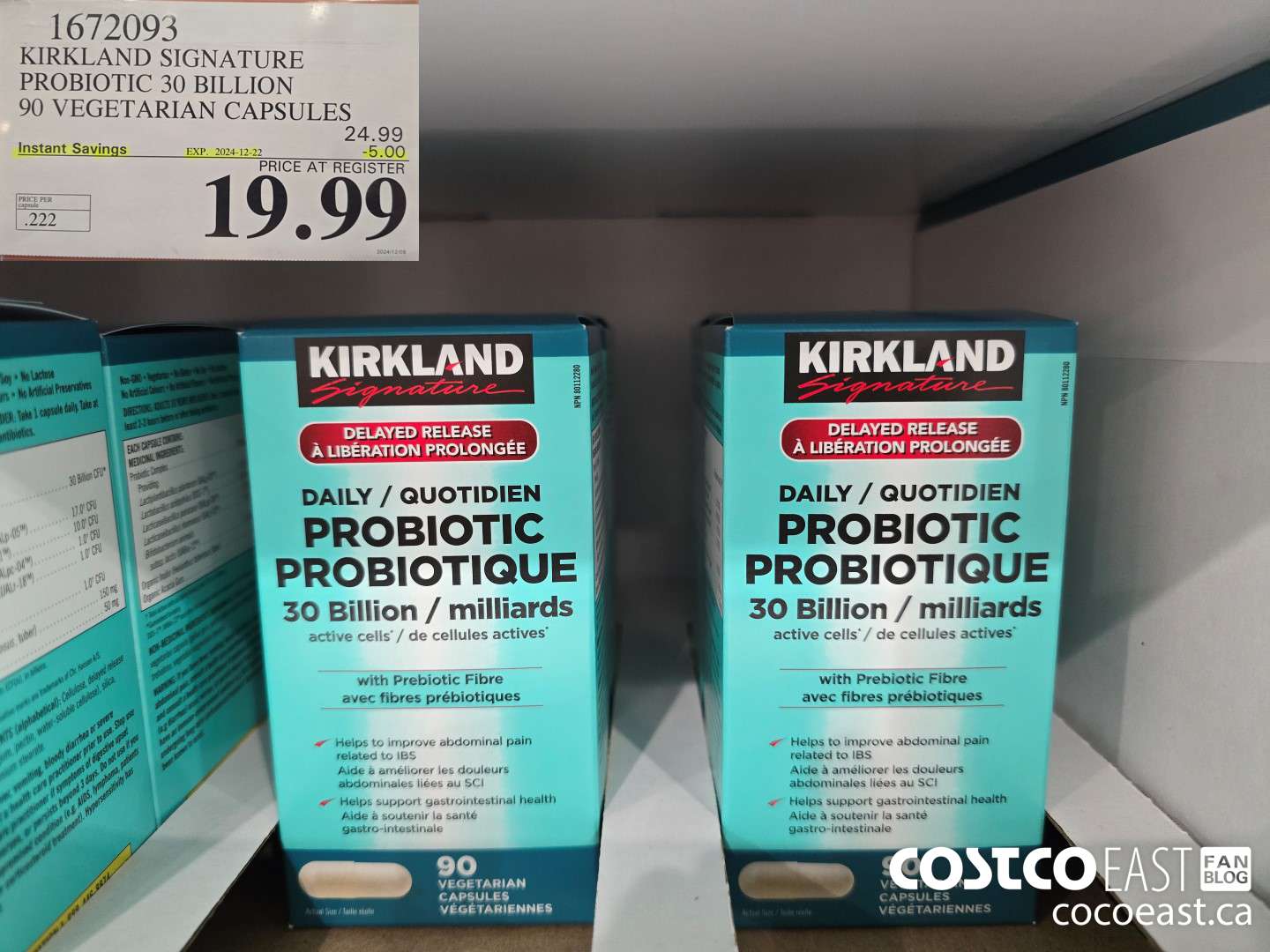 1672093 KIRKLAND SIGNATURE PROBIOTIC 30 BILLION 90 VEGETARIAN CAPSULES ($5.00 INSTANT SAVINGS EXPIRES ON 2024-12-22) $19.99